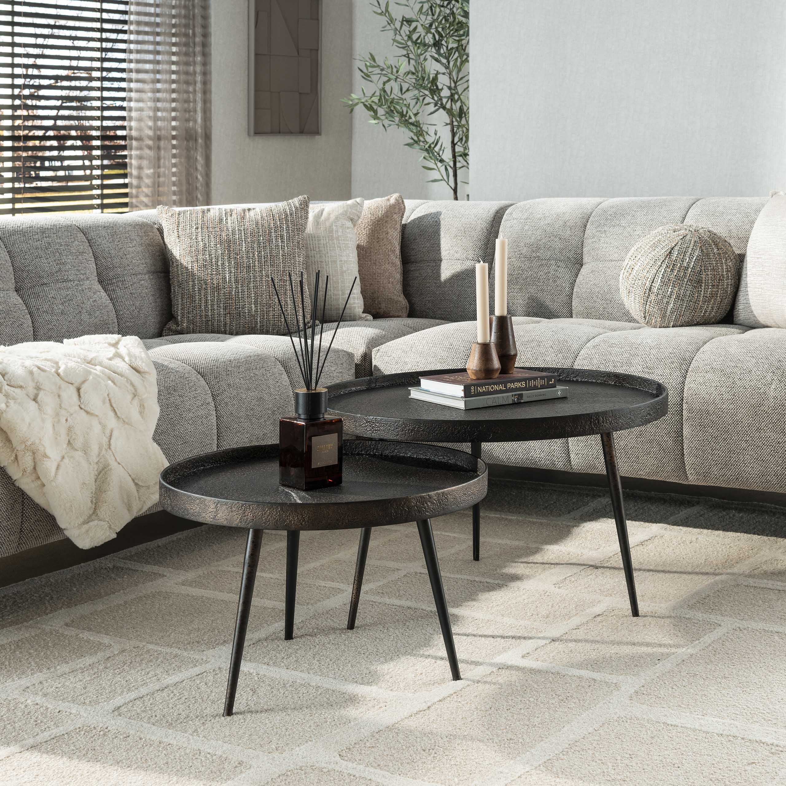 Couchtisch Metallic rund - 2er-Set - Grau