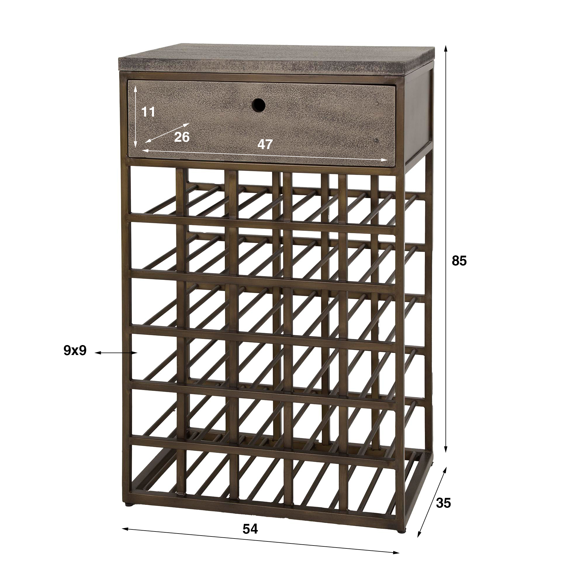 Weinschrank Ferro 1 Schublade / Bronze antik