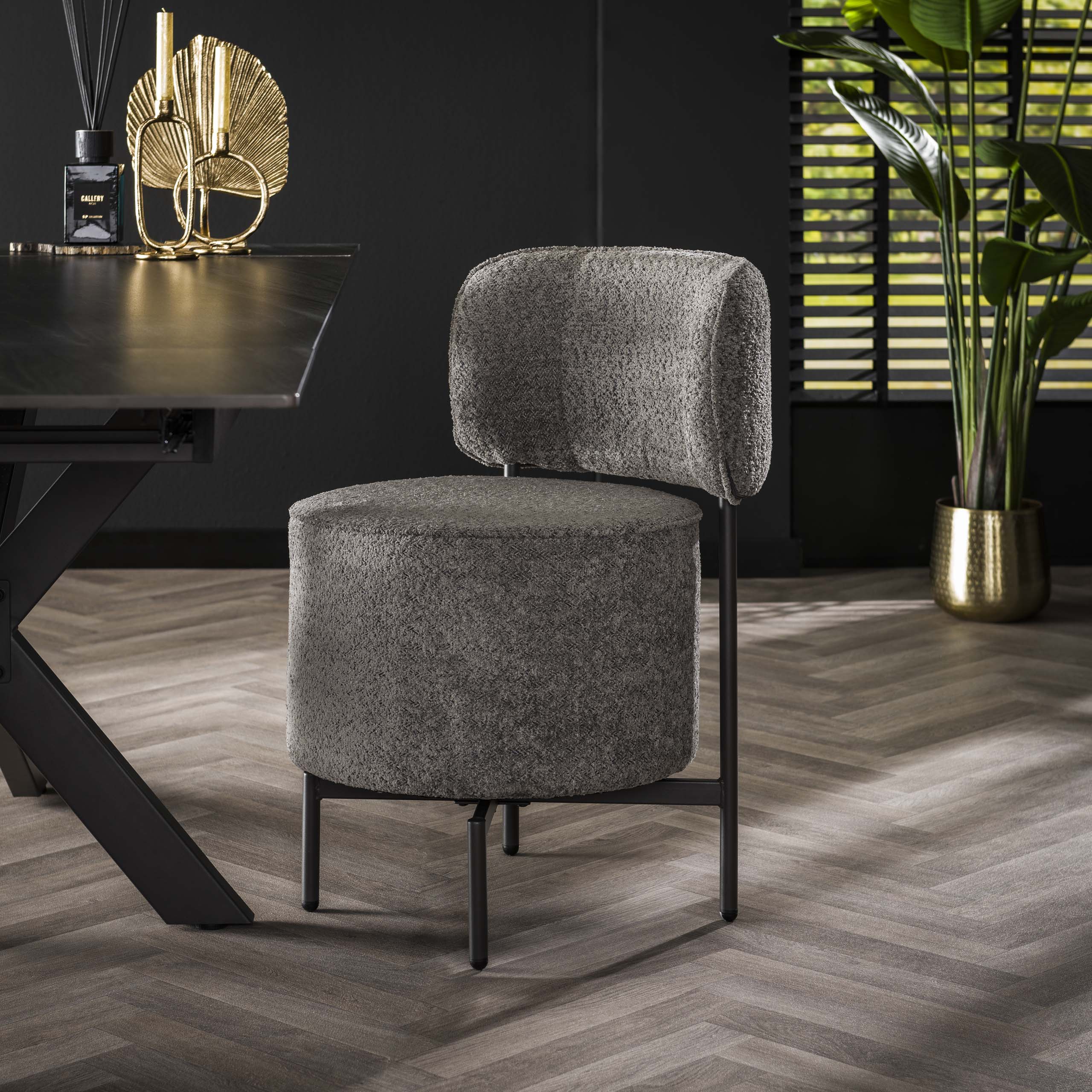 Cocktail-Bouclé-Stuhl drehbar. VPE2 / Boucle-Grau