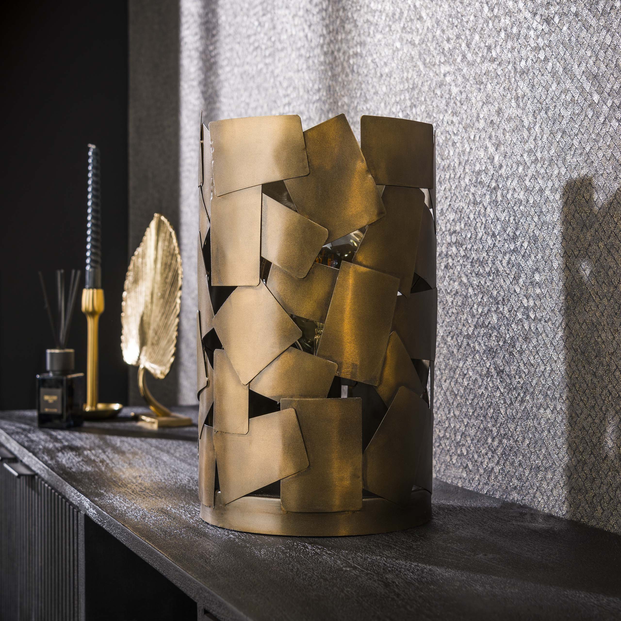 Tischleuchte 1L aufgesetzter Zylinder / Bronze antik