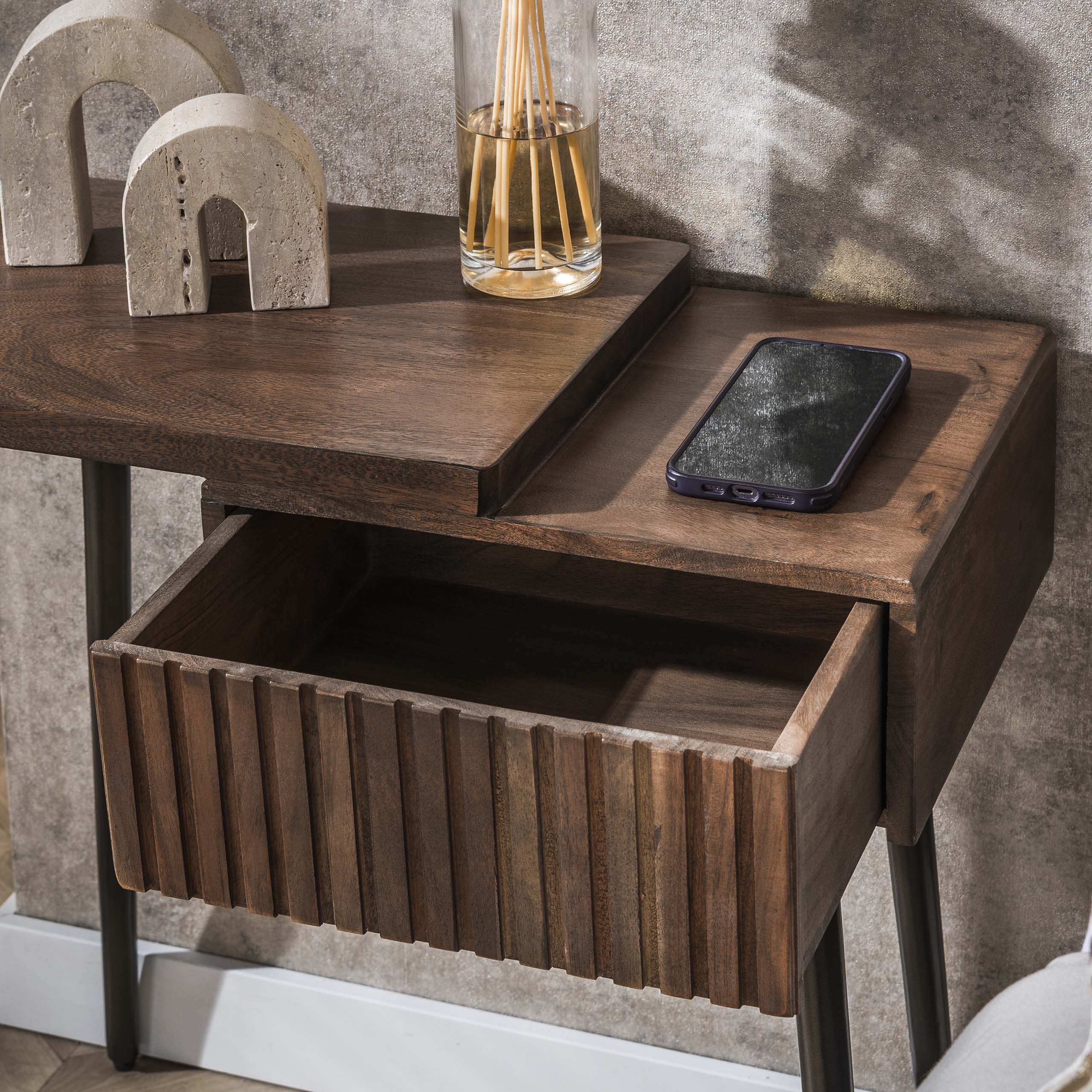 Nachttisch Carve 1 Schublade links – Massive Akazie braun