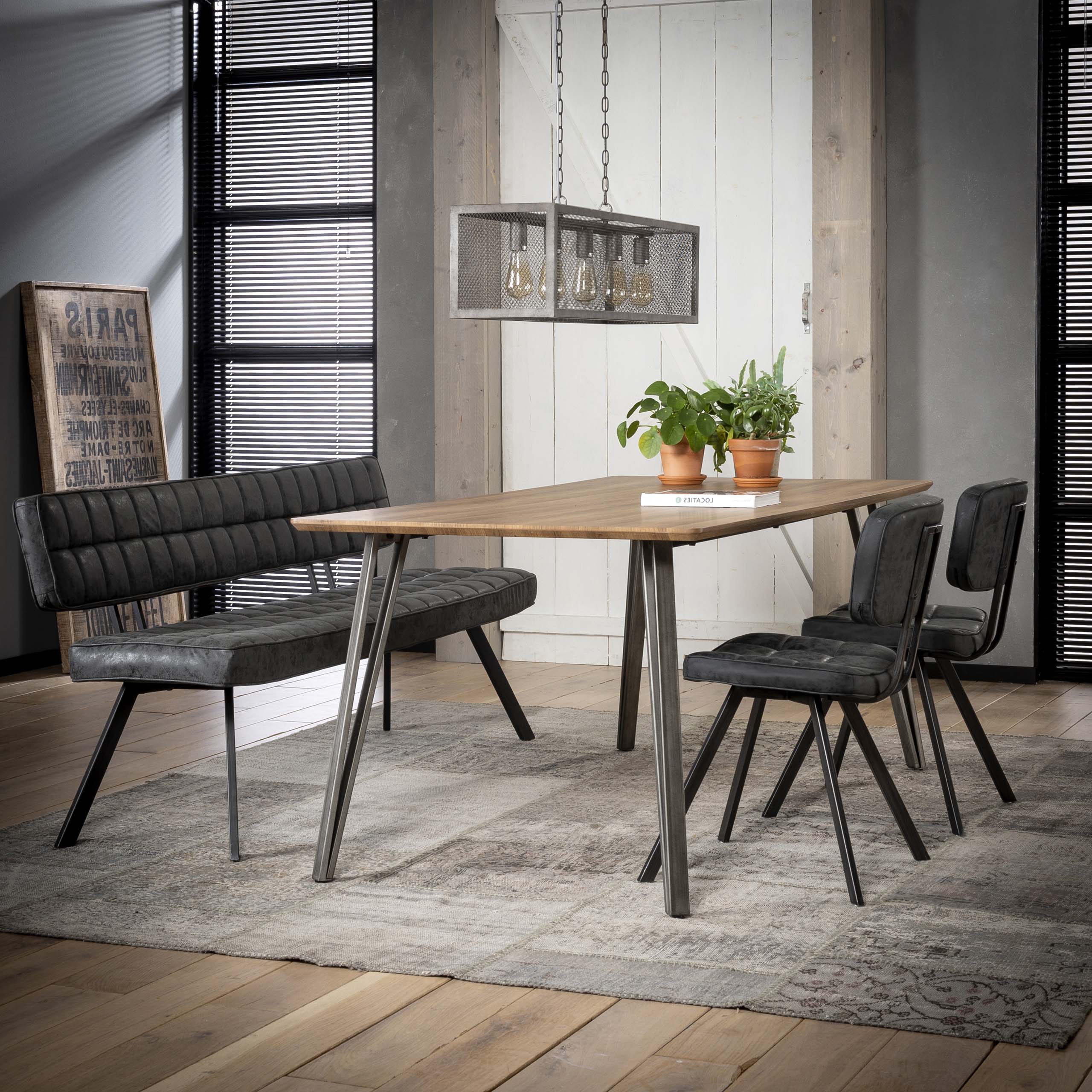 Esszimmersofa 180 cm mit Kreuzsteppung und offener Rückenlehne. / Wachs PU schwarz