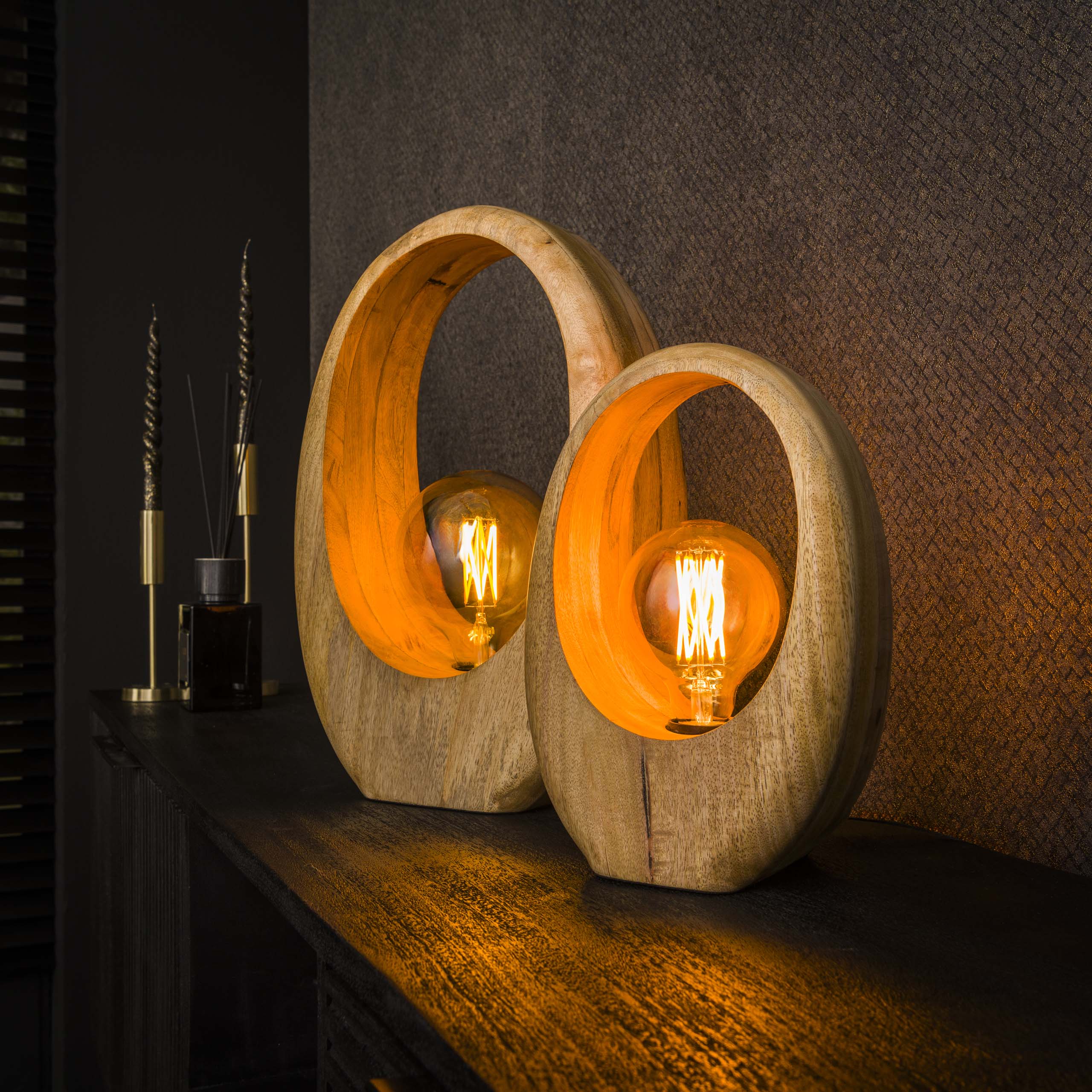 Tischlampe 1L Bogenholz / Mango massiv natur