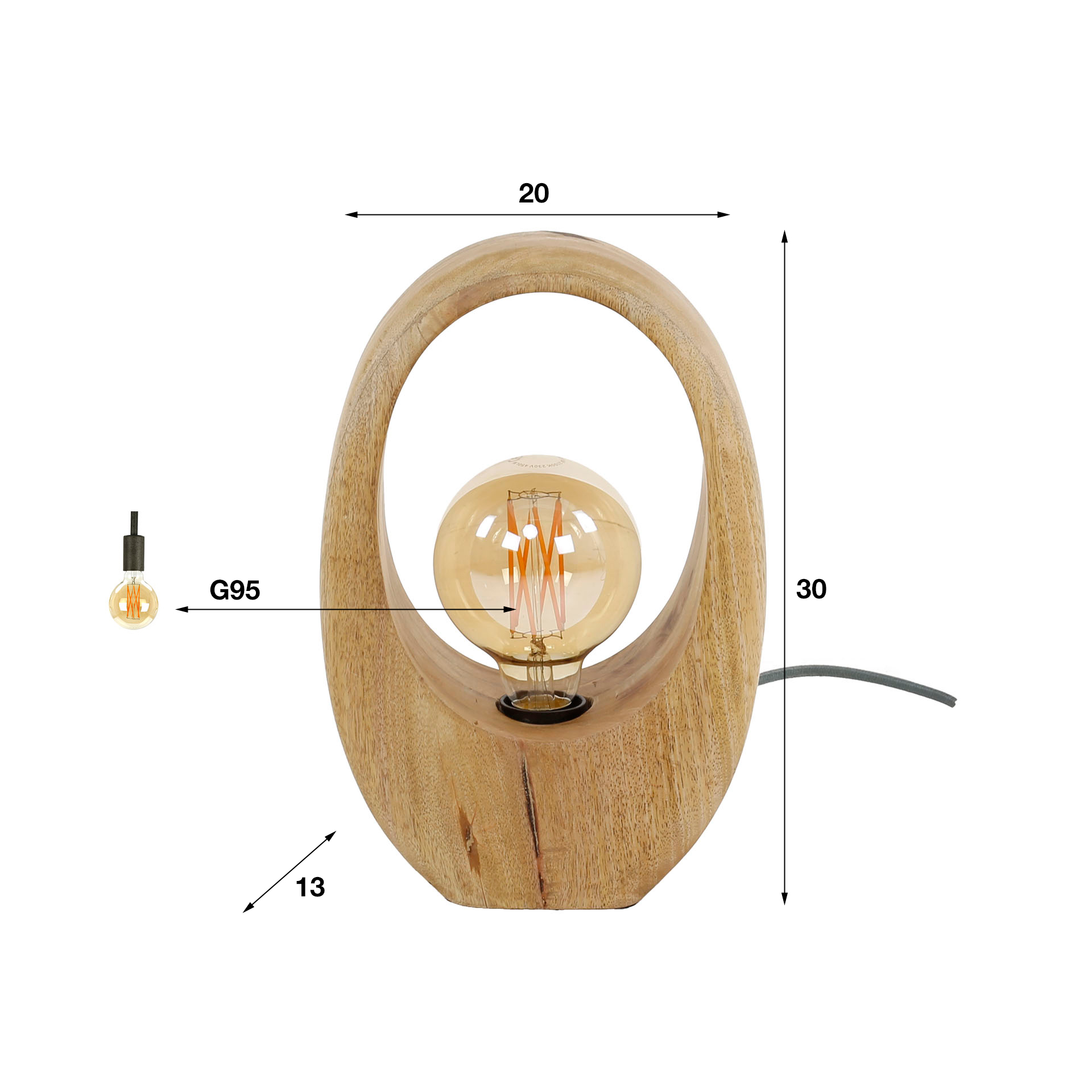 Tischlampe 1L Bogenholz / Mango massiv natur