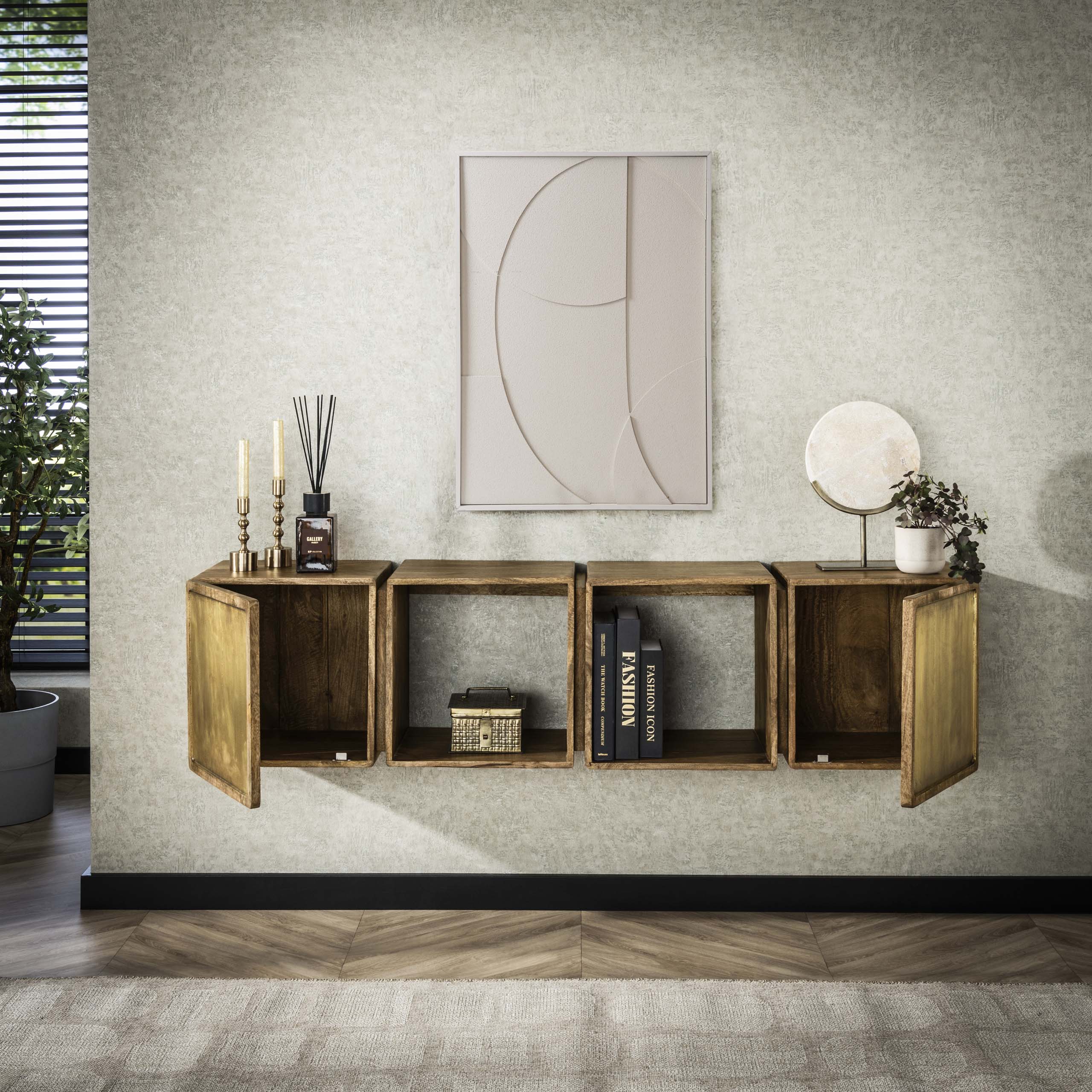 Sideboard Messing 2 Türen – Massive Mango-Sandfarbe