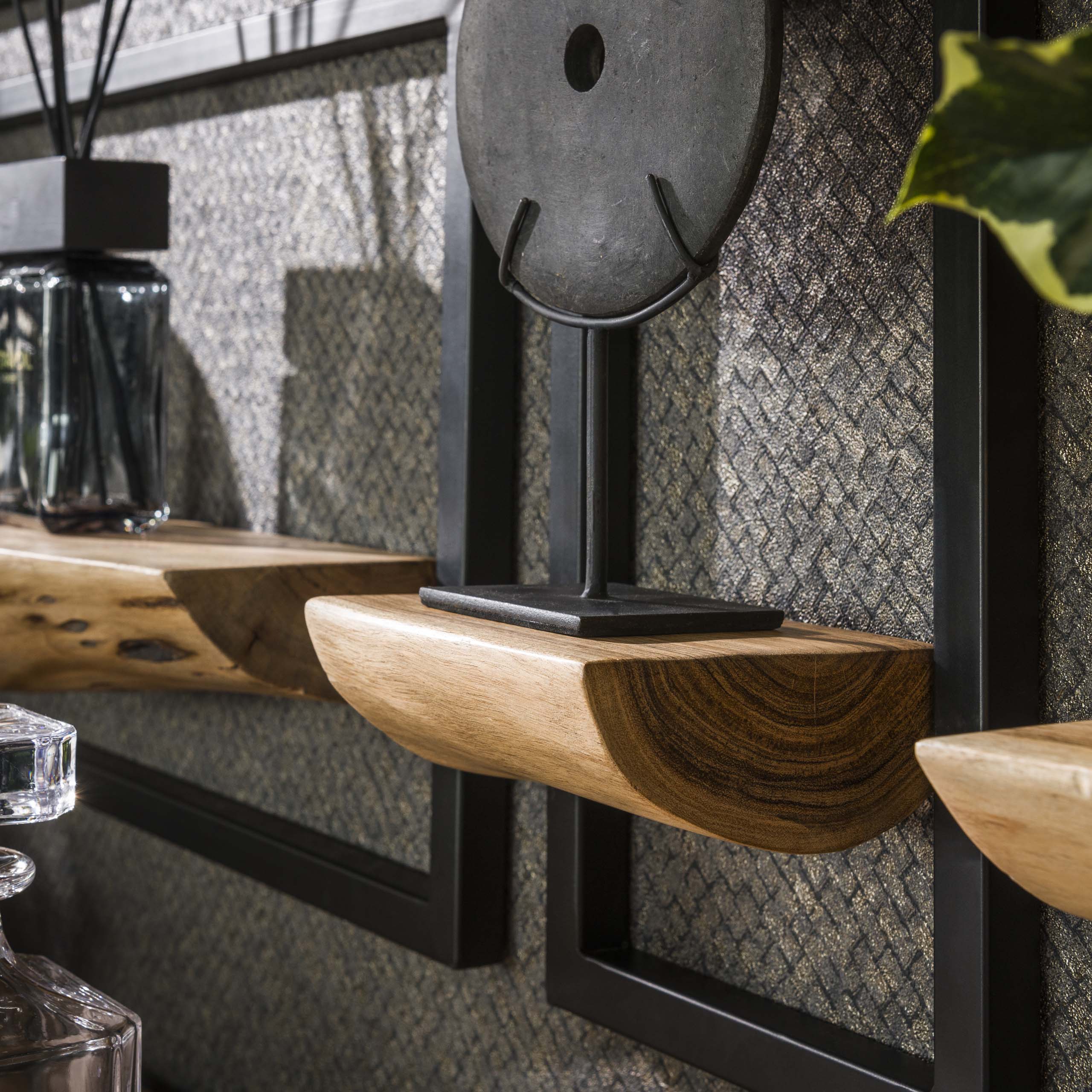 Wandregal-Set/5 Kanten / Massive Akazie natur