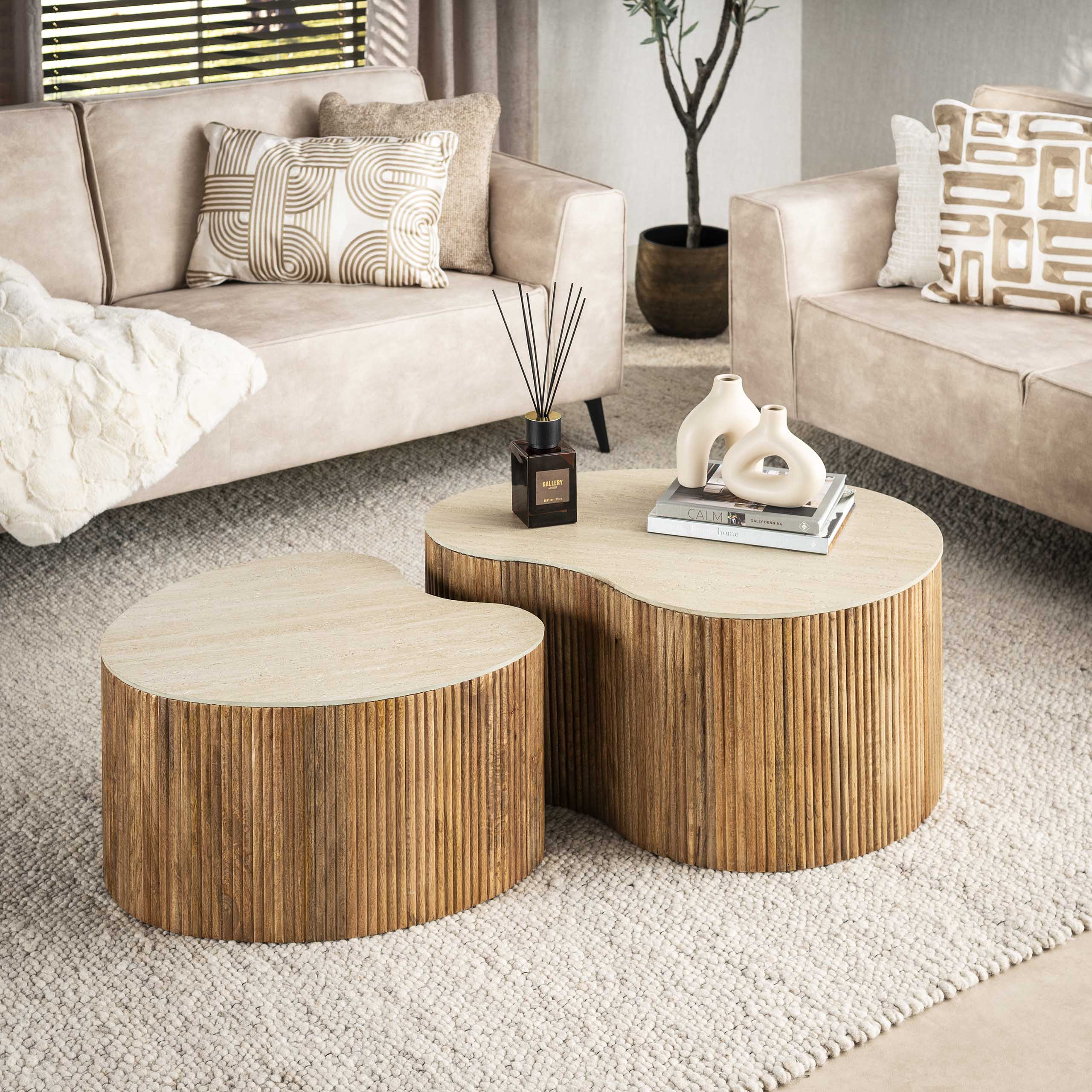 Couchtisch Nuovo in Nierenform – 2er-Set – Mango massiv