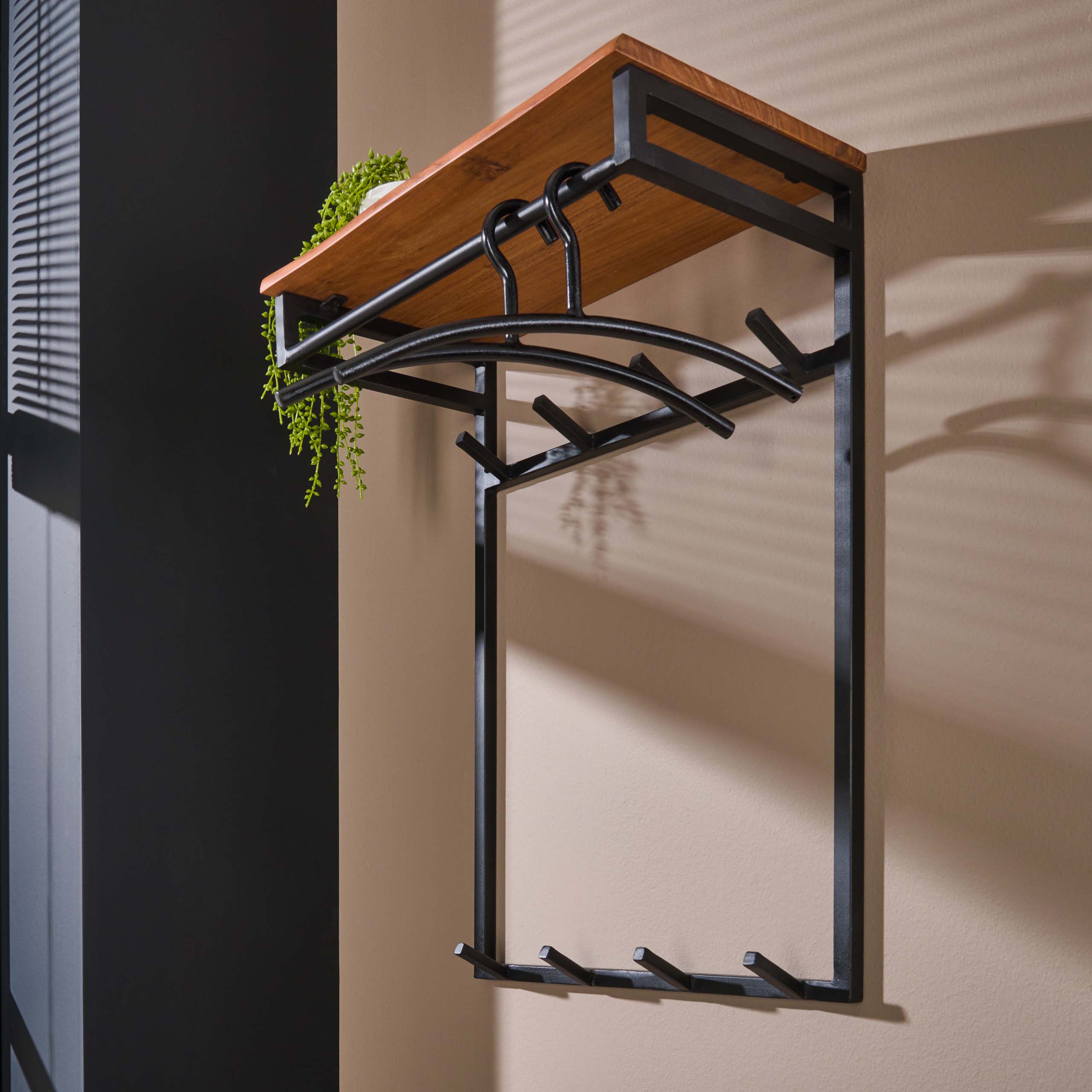 Garderobenständer nach Maß hoch 2x4 Haken / Massive Akazie natur