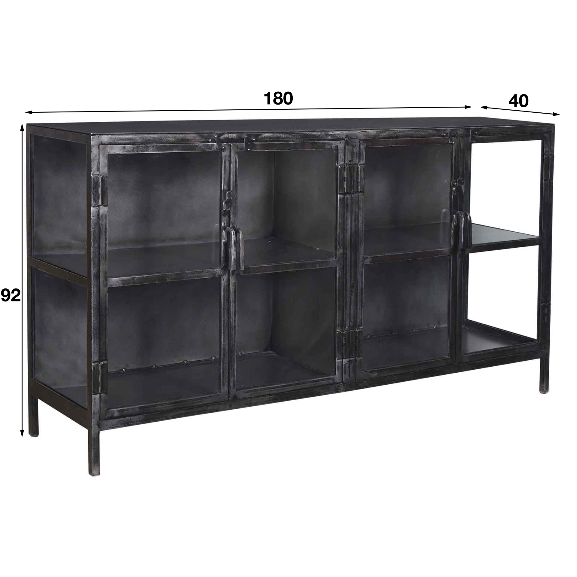 Sideboard Rift Metall 4 Türen / Gun Metal