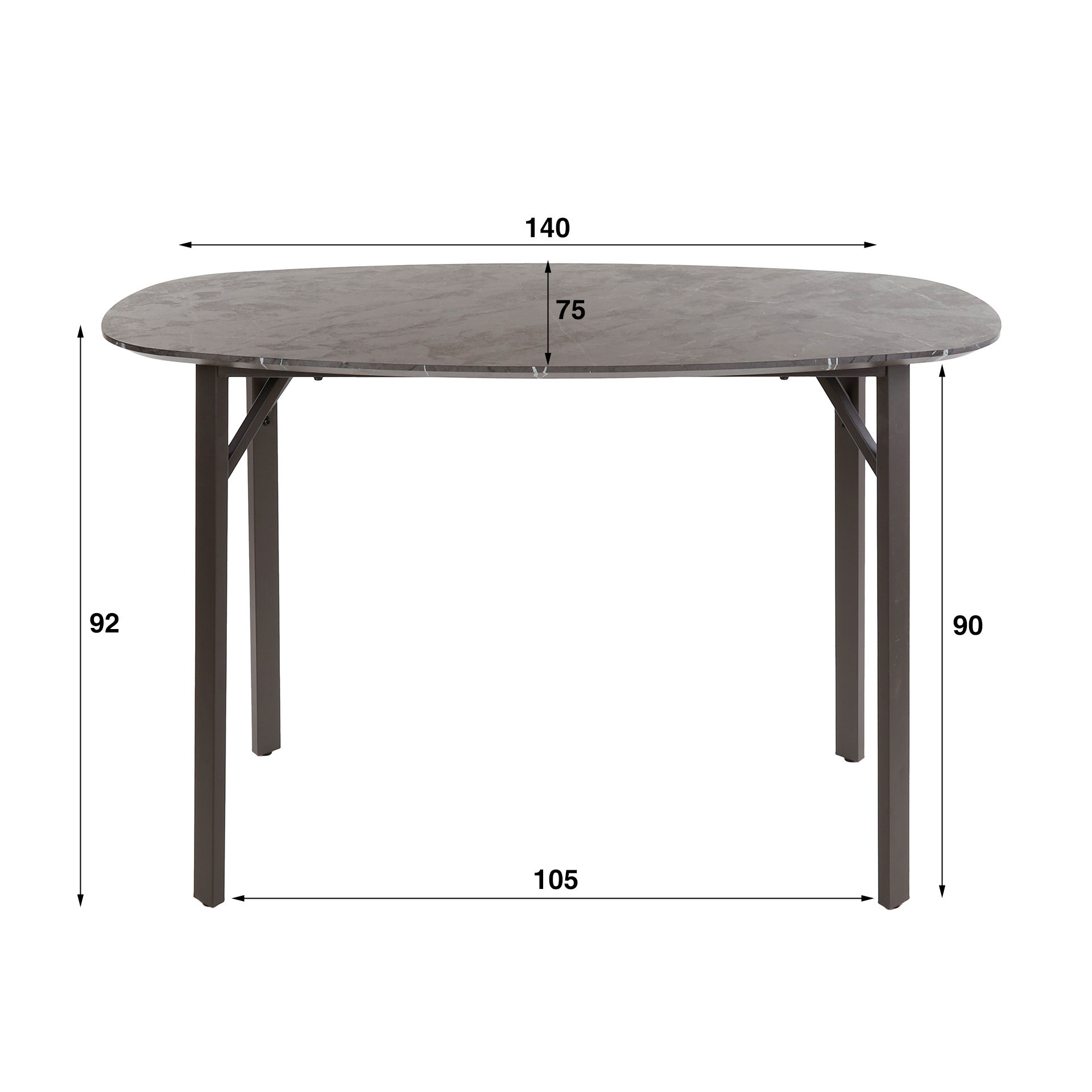 Bartisch Onyx dänisch oval 140 cm – 3D Melamin Graphit