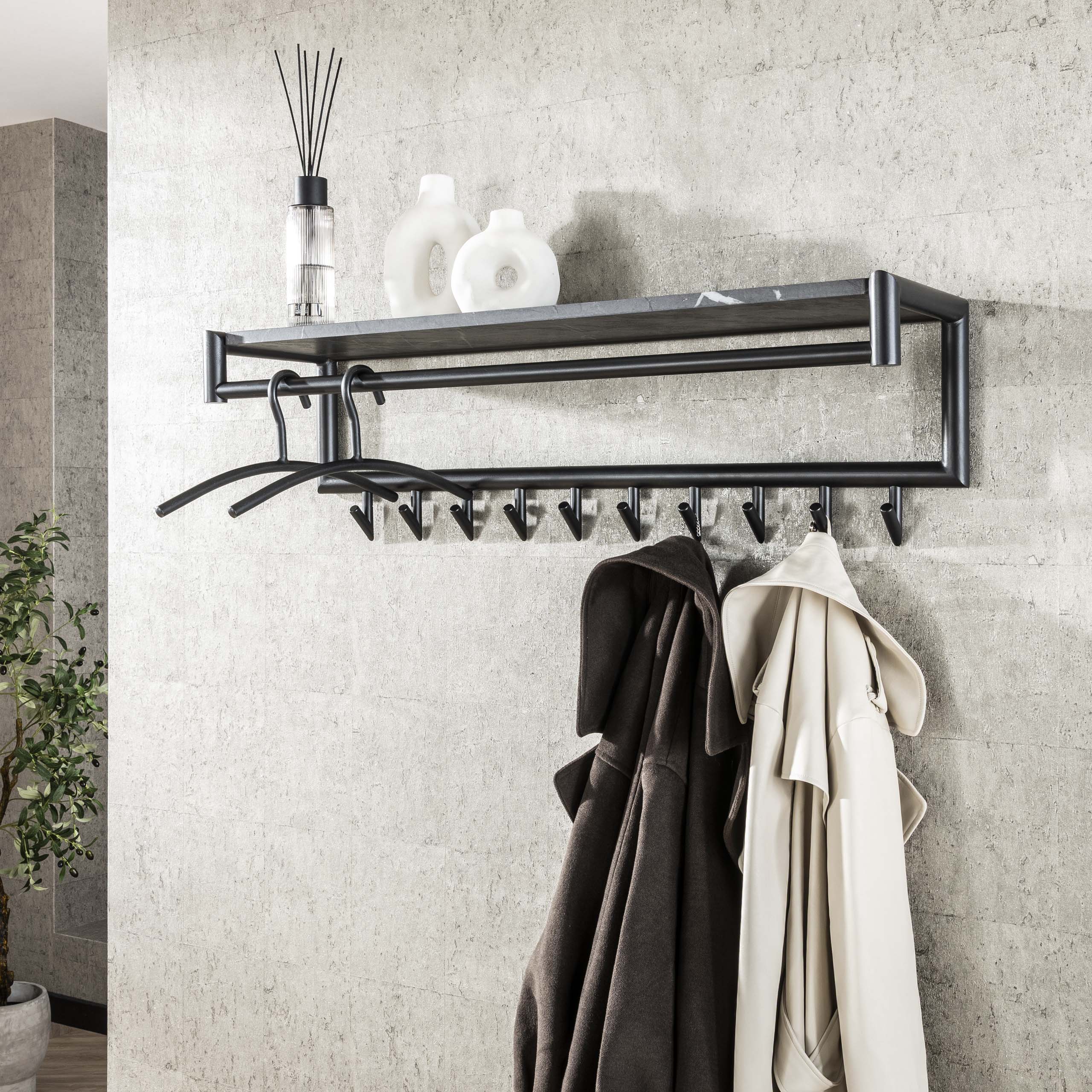 Garderobe Tenaro Stange & Hutablage 10 Haken – Graphit