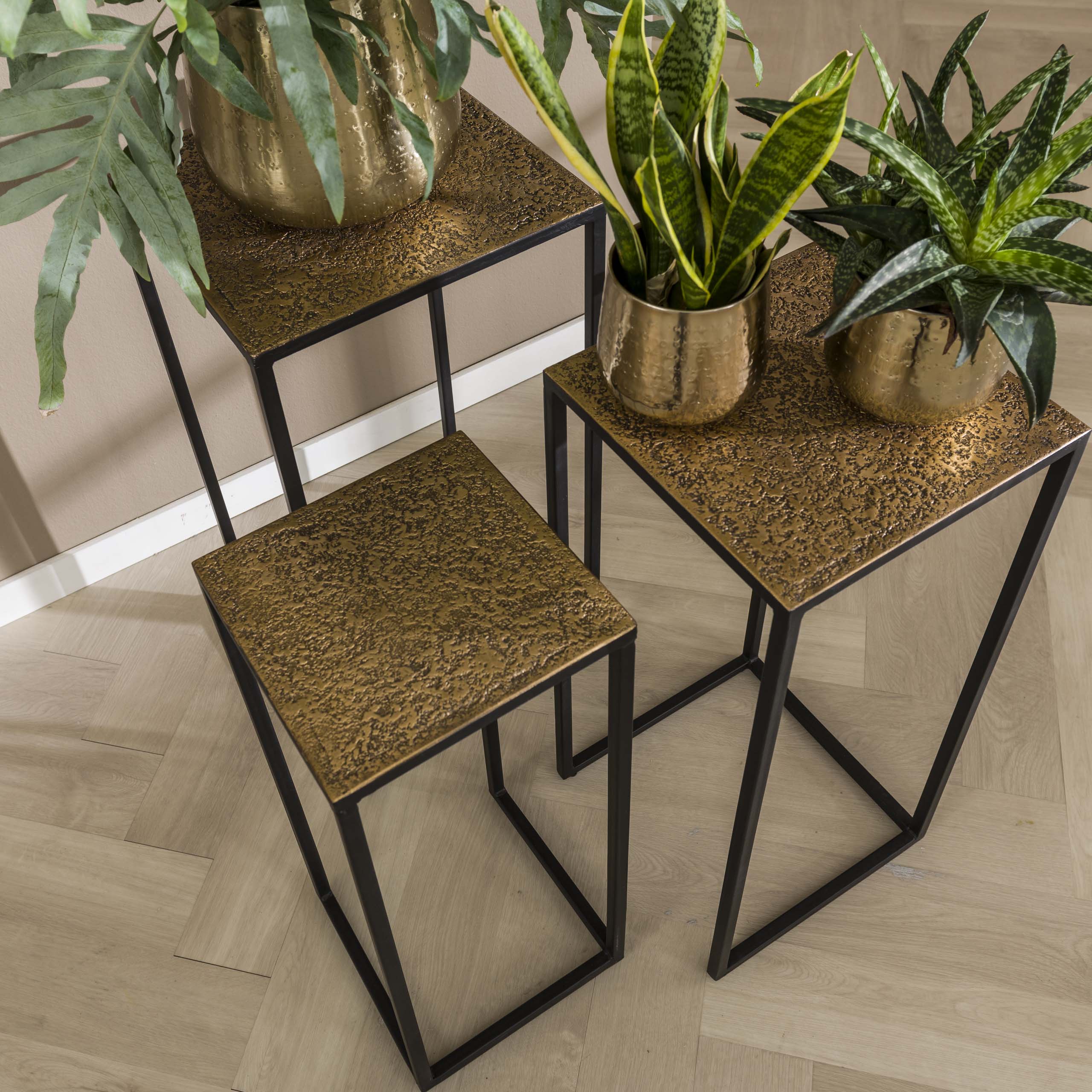 Blumensäulen-Set/3 Eisenmetallic / Bronze antik