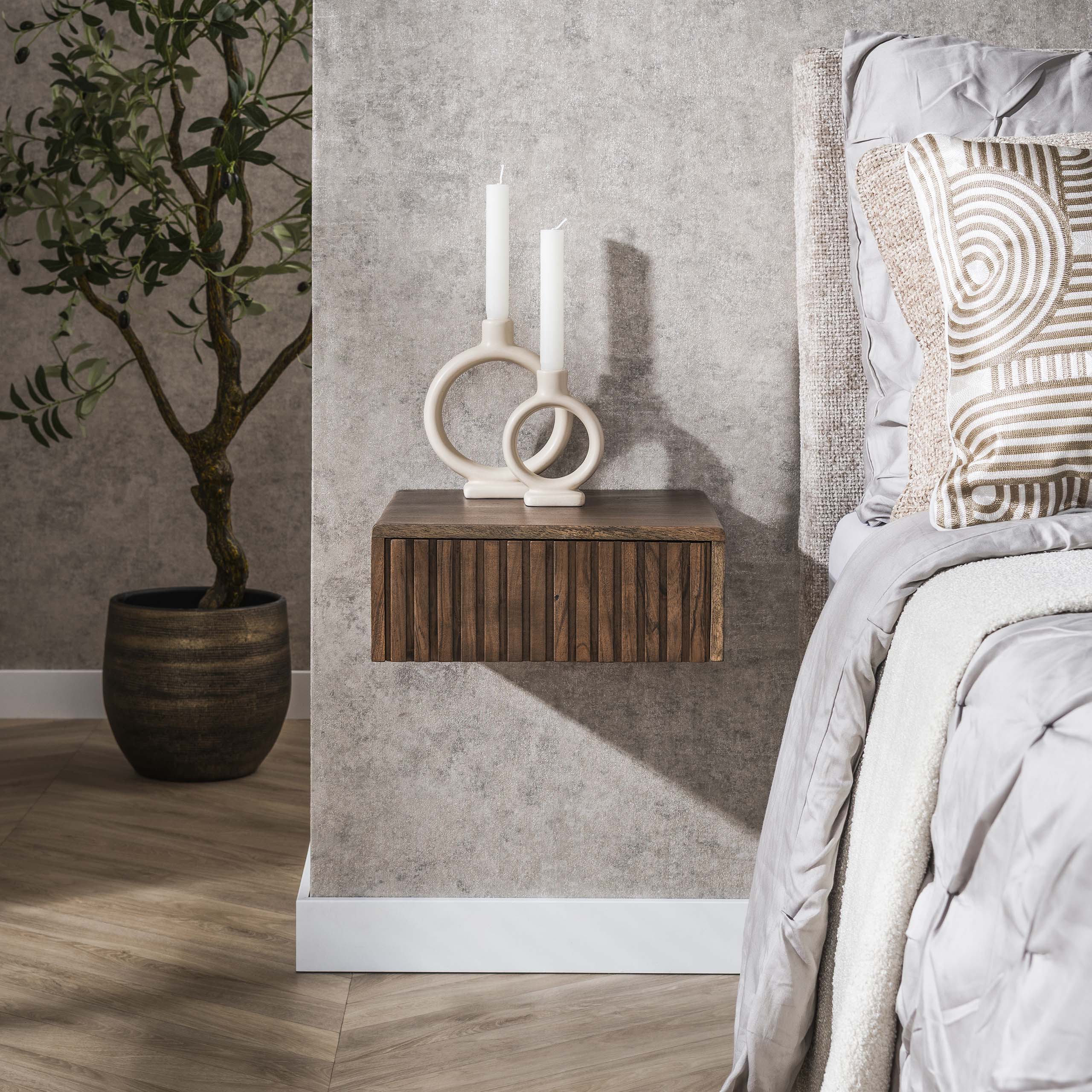 Nachttisch Carve schwebend – 1 Schublade – pro 2 – Akazienbraun