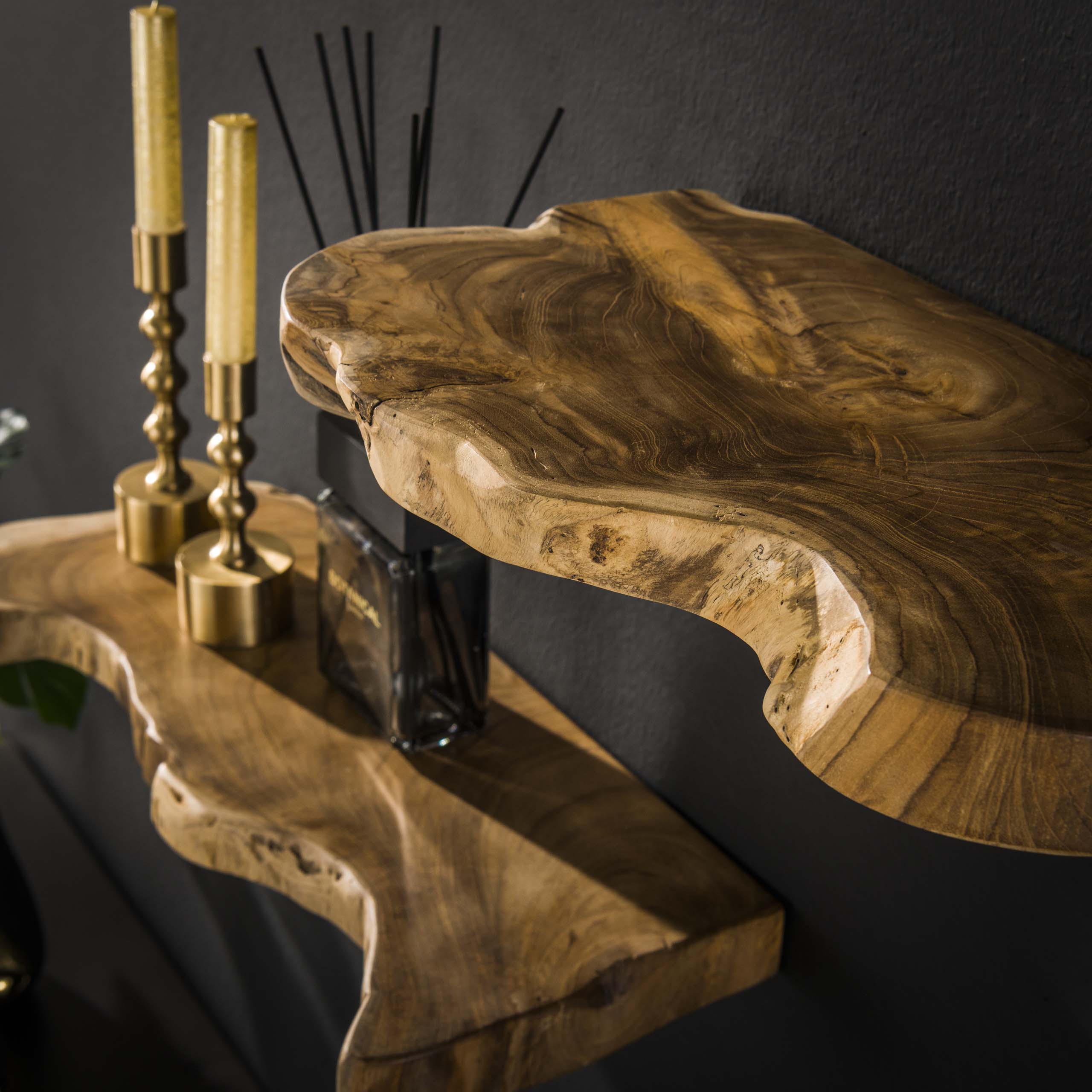 Wandregal Natural Line Set/3 / Massives recyceltes Teakholz