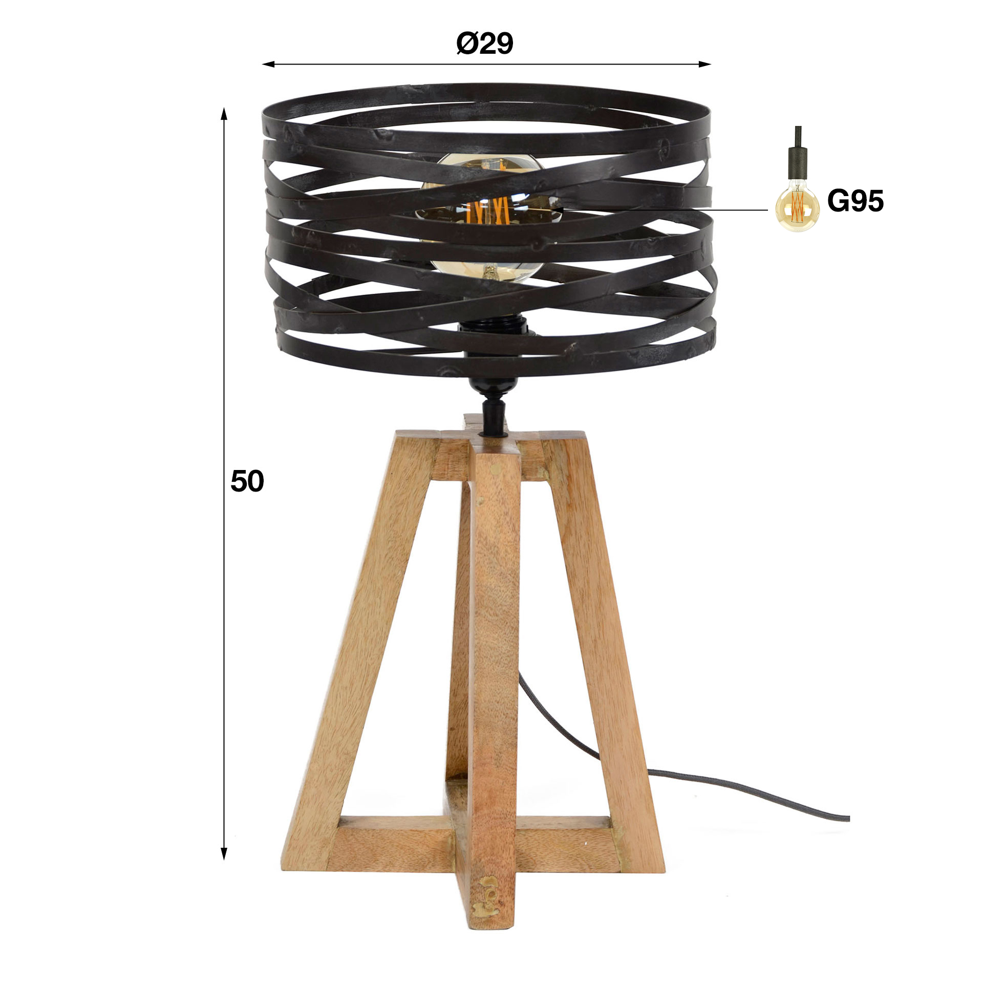Tischlampe Twist Holzkreuzgestell / Schiefergrau