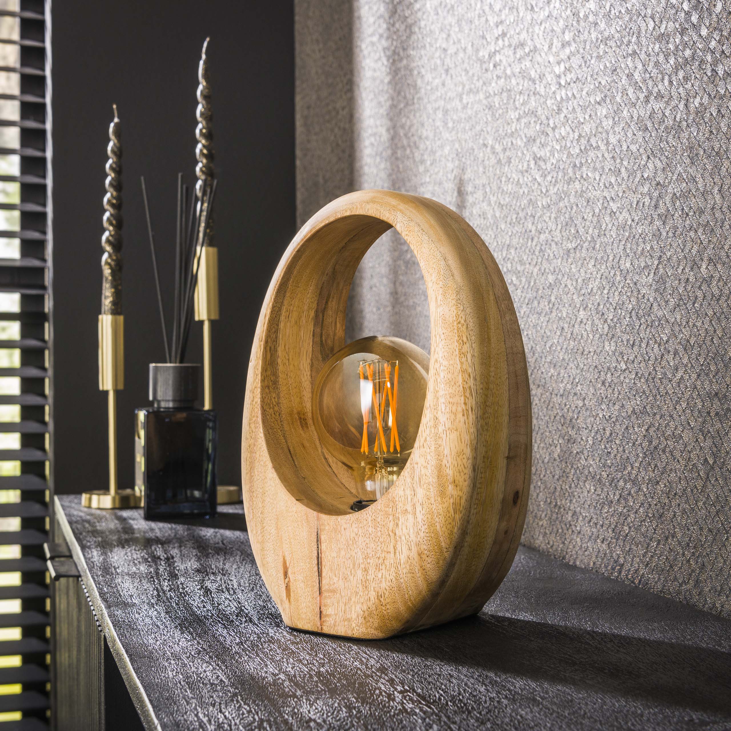 Tischlampe 1L Bogenholz / Mango massiv natur