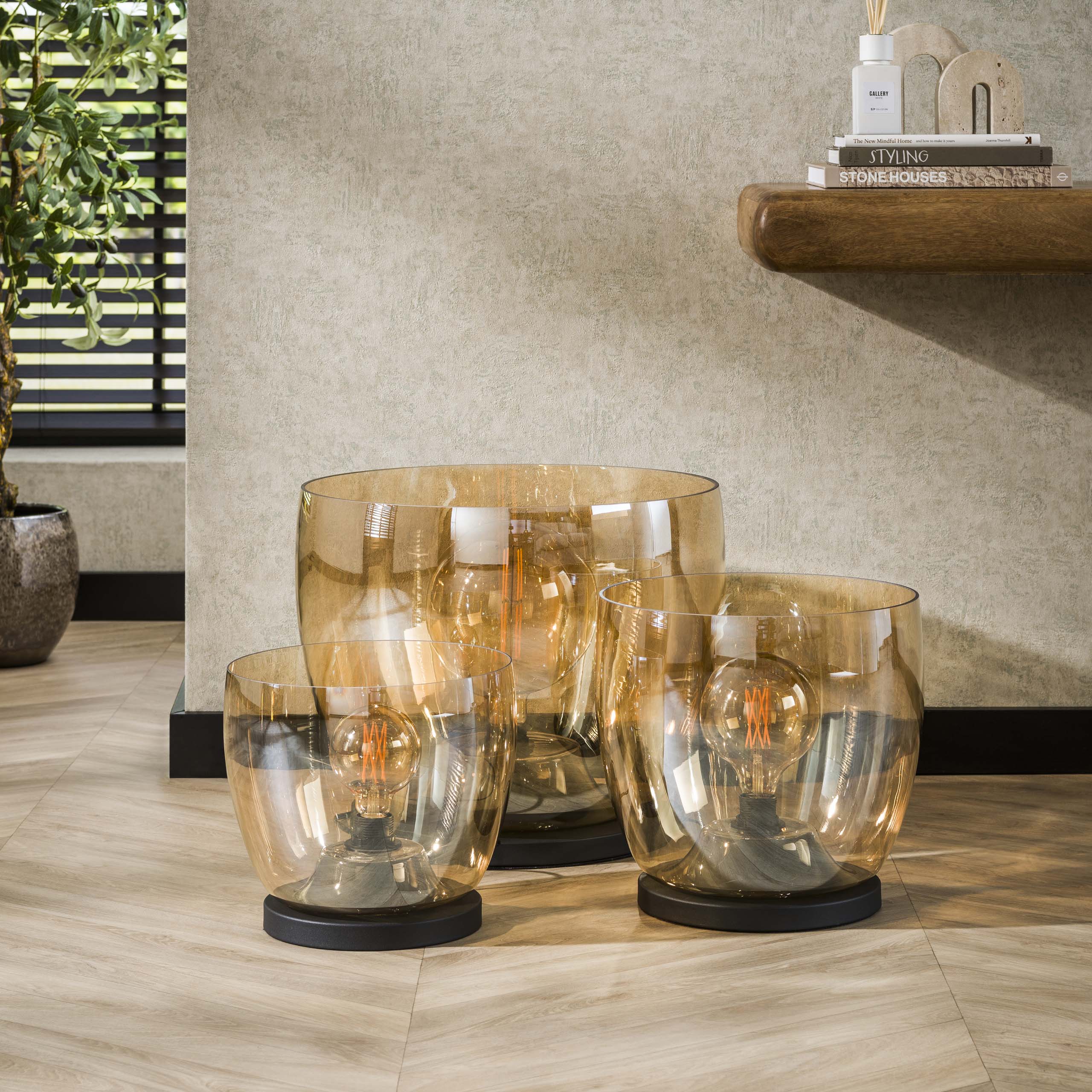 Stehleuchte UP L 1-flammig - Braunglas