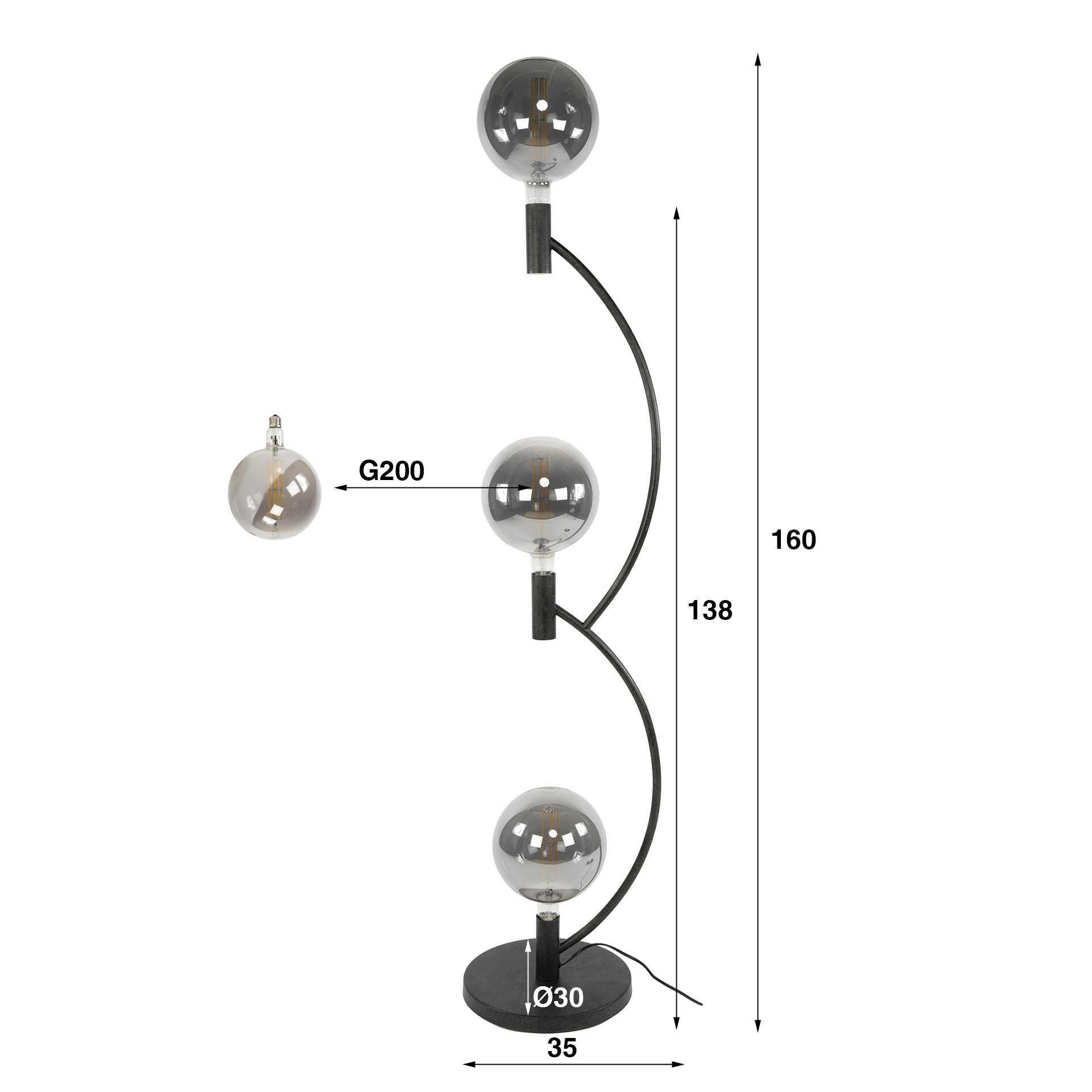 Stehleuchte Arcus 3-flammig - Artic schwarz