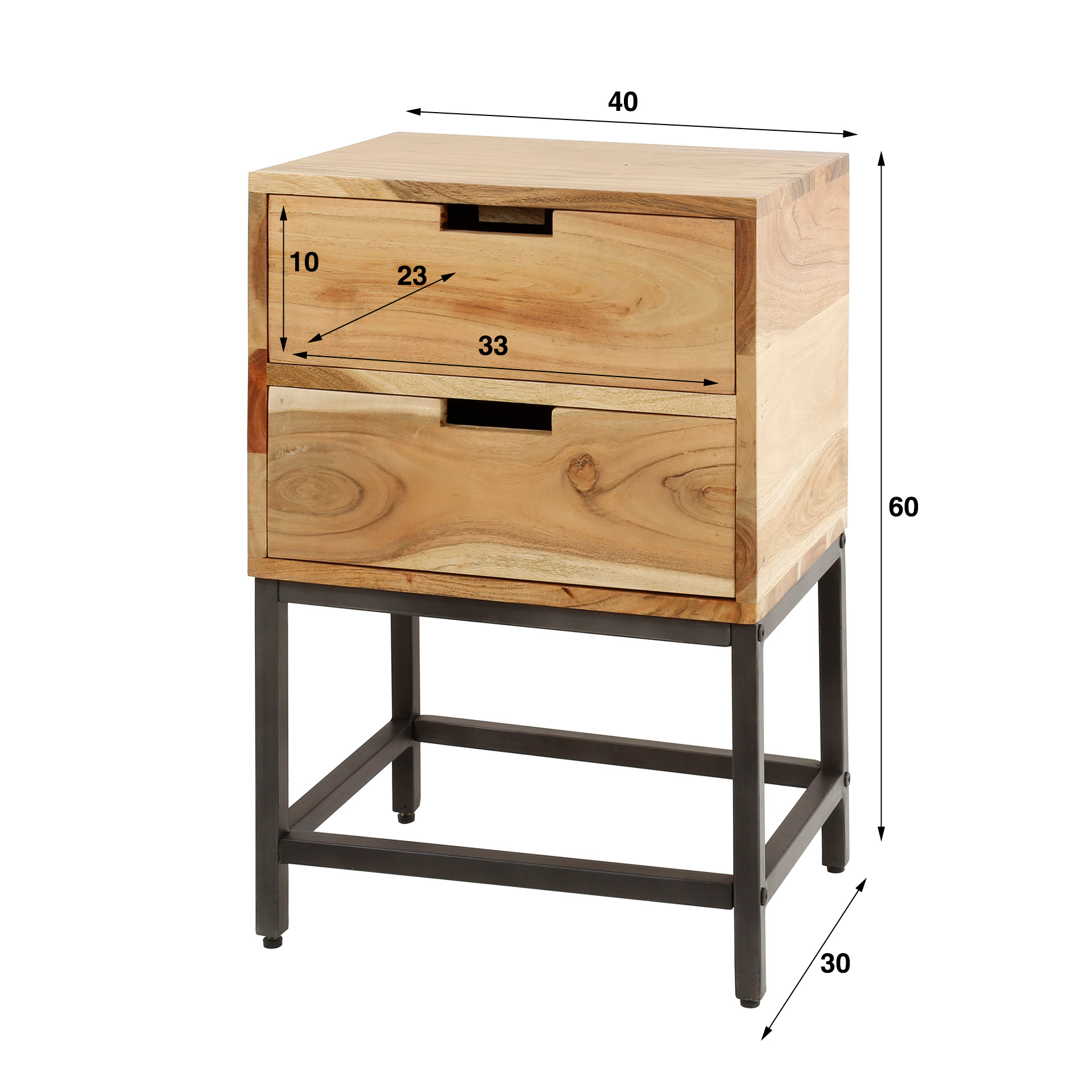 Nachttisch 2L flach / Massive Akazie natur