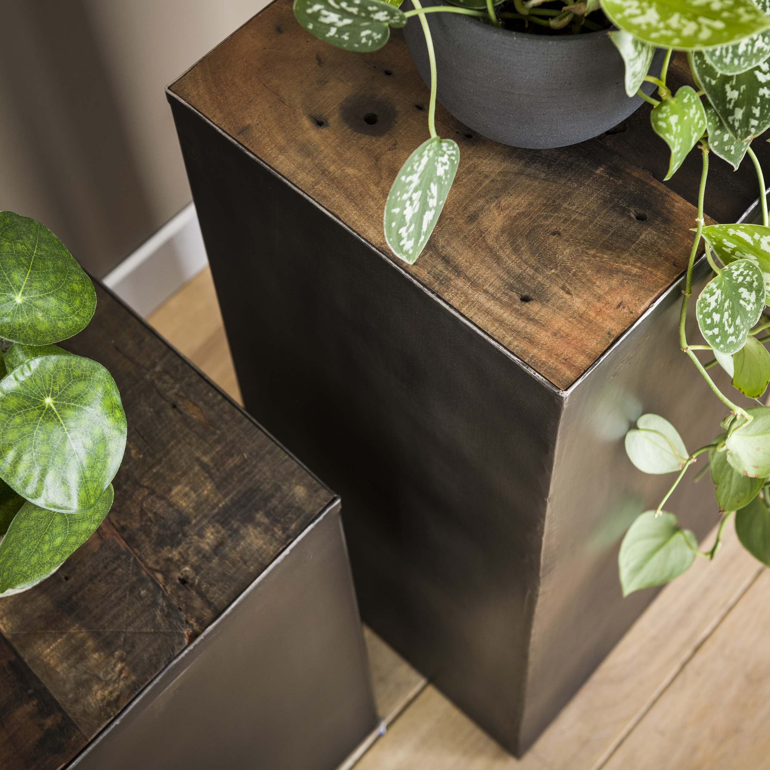 Blumensäule 50 Naturbürste Floßstahl / Robustes Hartholz