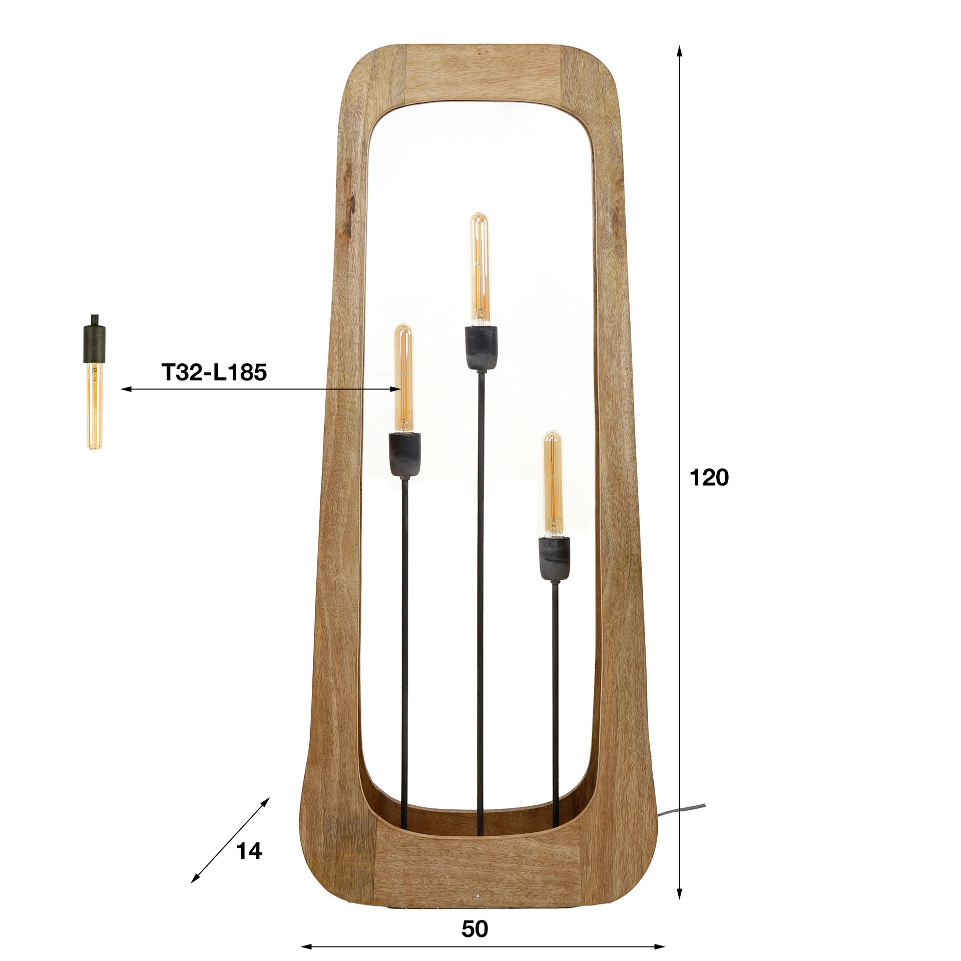 Stehleuchte 3L Bray / Massives Mango Natur