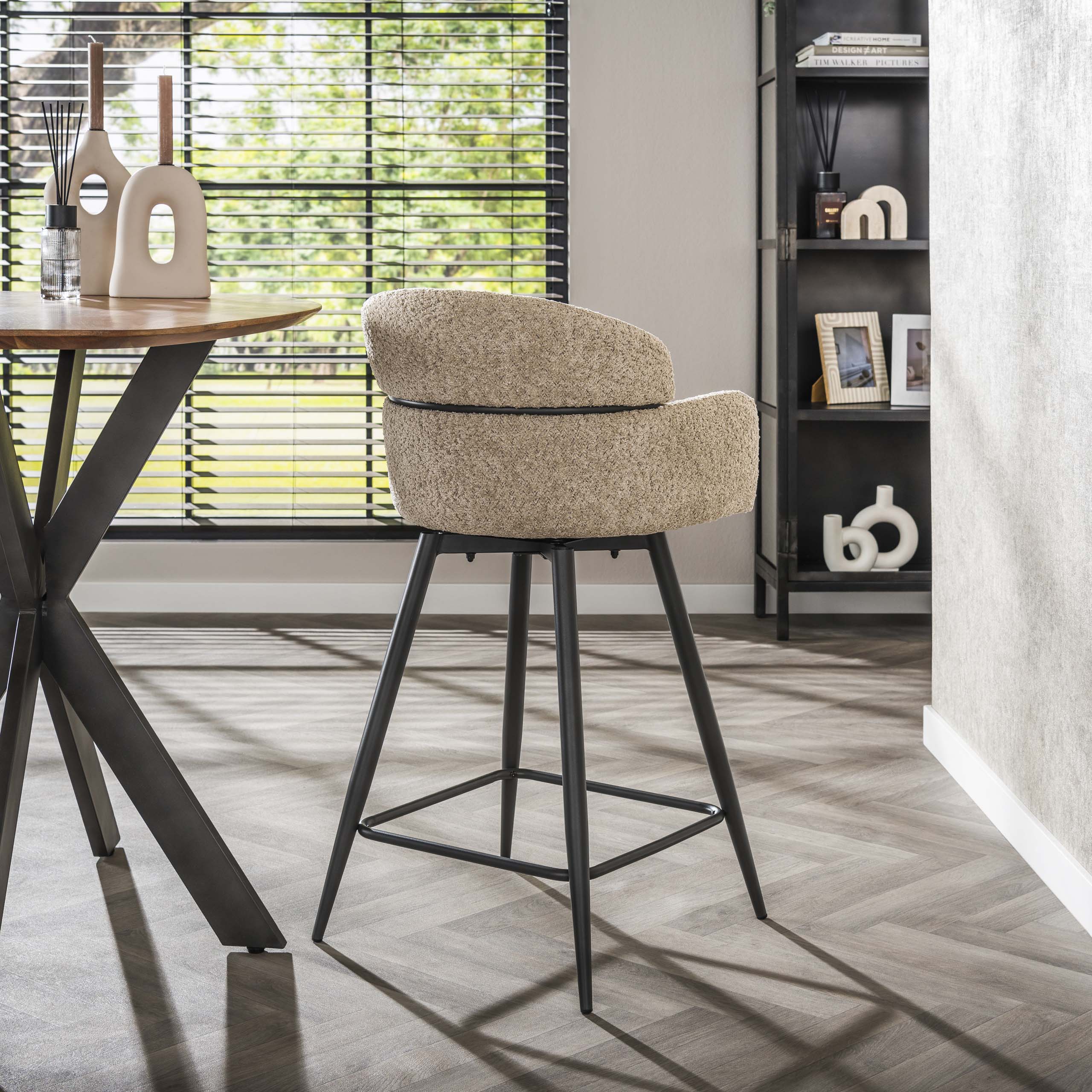 Barstuhl, drehbar, Boucle, runde Rückenlehne, VPE2 / Boucle, Sandfarbe