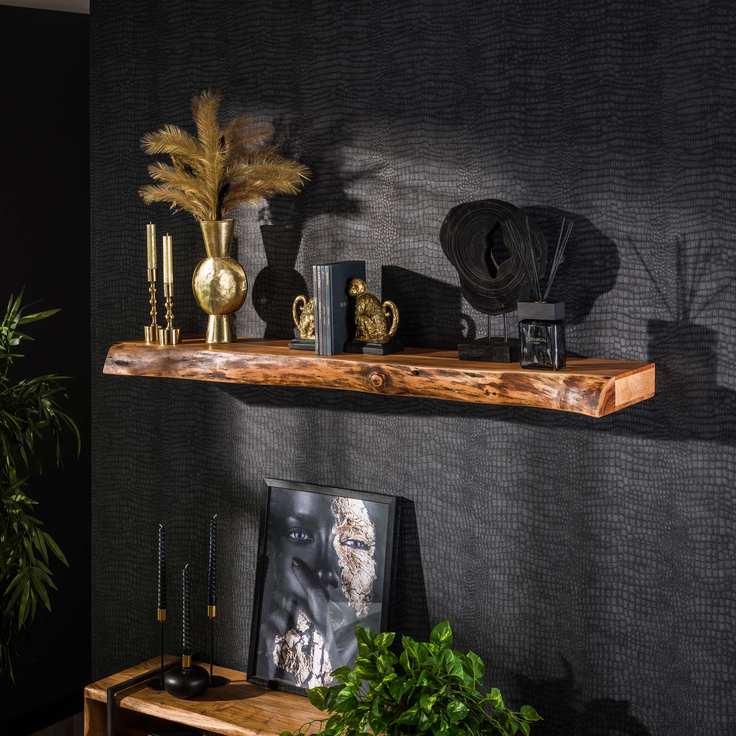 Wandregal 150 Stufen / Massive Akazie natur