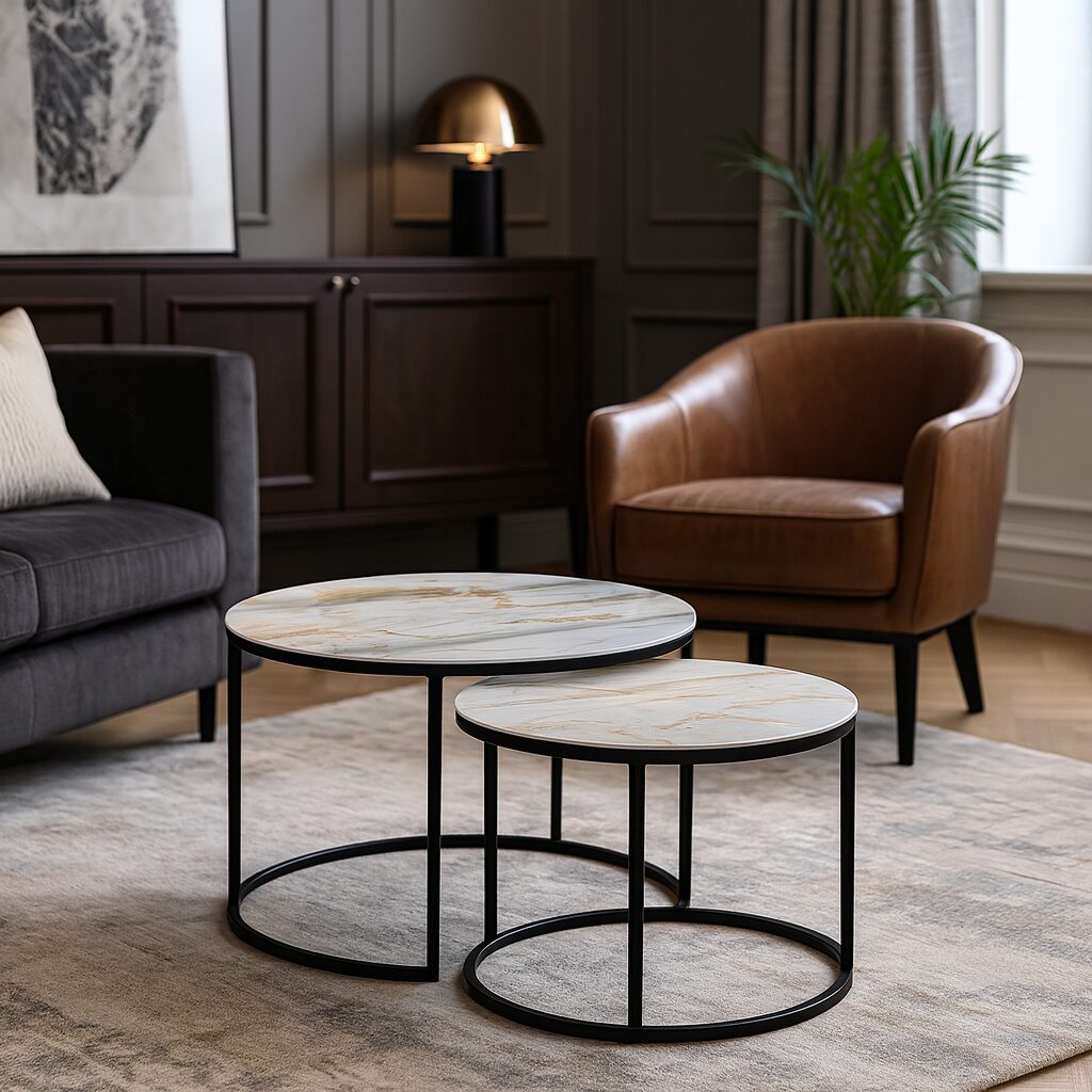 Couchtisch aus schwarzem, weißem und goldenem Marmor