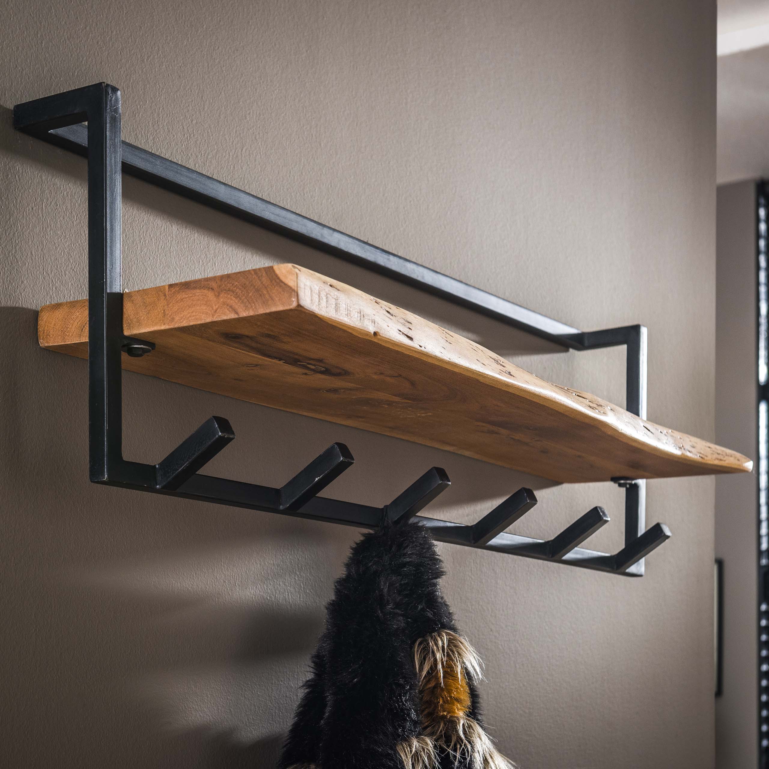 Garderobenrandregal 6 Haken / Massive Akazie natur