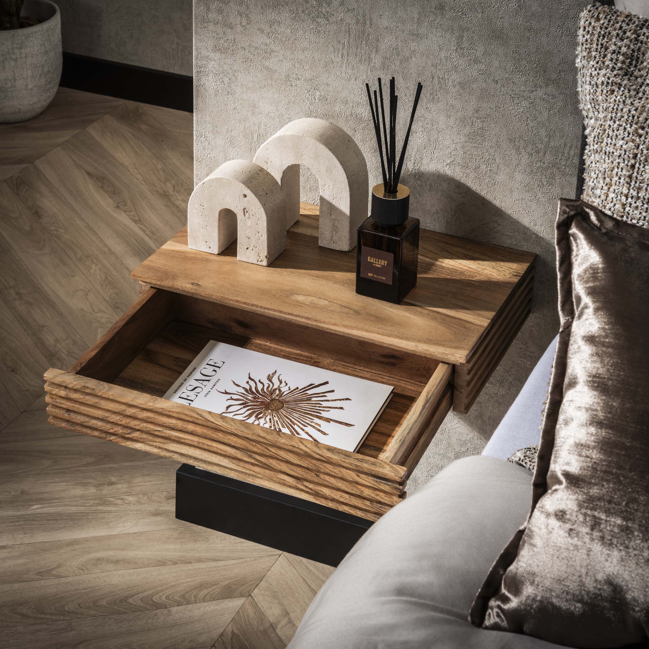 Nachttisch Layer L 1 Schublade – 2er-Set – Massive Akazie