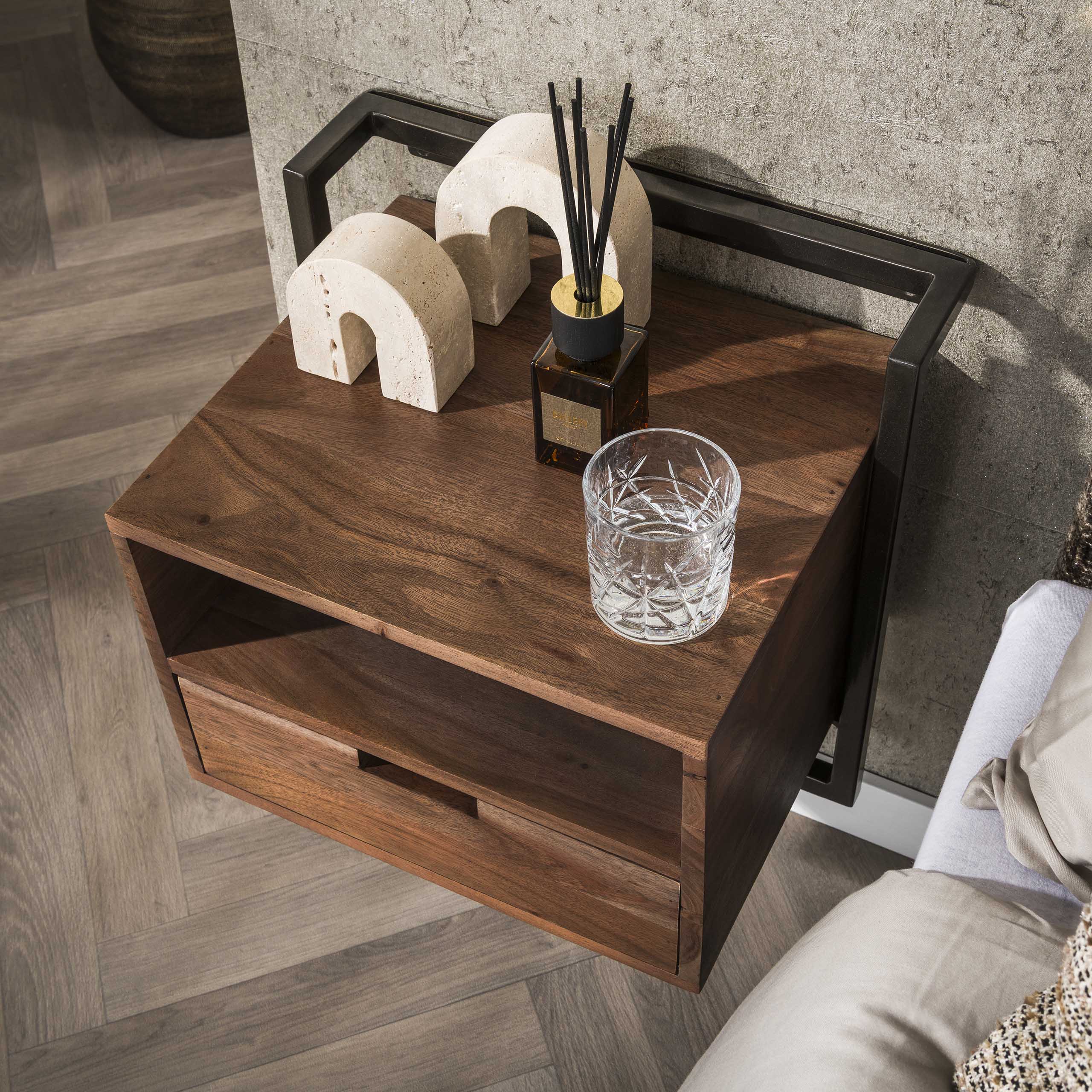 Nachttisch Air Solid 1 Schublade - Massives Akazienbraun