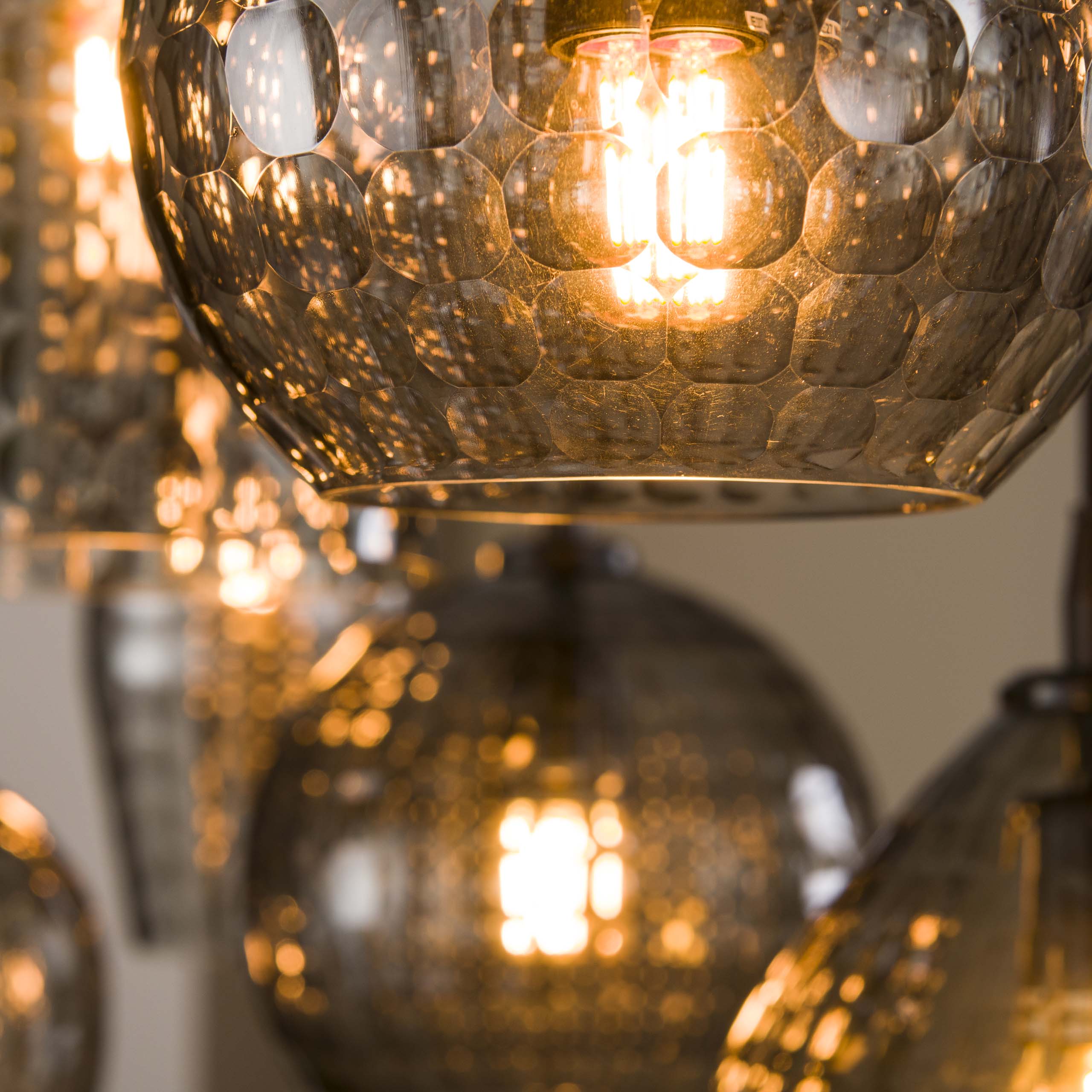 Hängelampe Hexagon 4+3 Lichter - Rauchgraues Glas