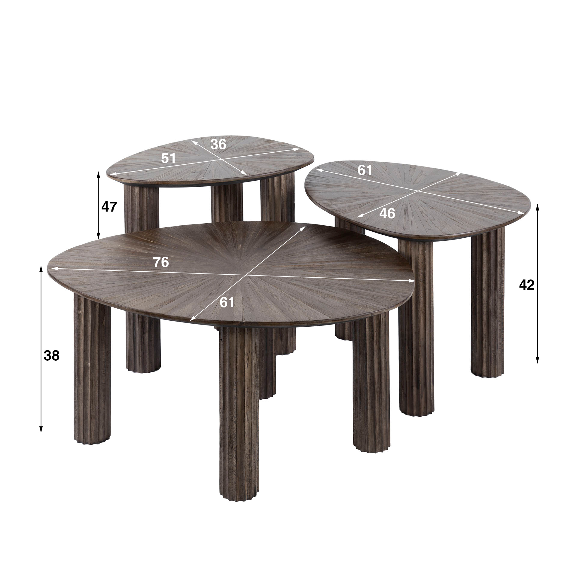 Couchtisch Maya Teak dreieckig - 3er-Set - Espresso