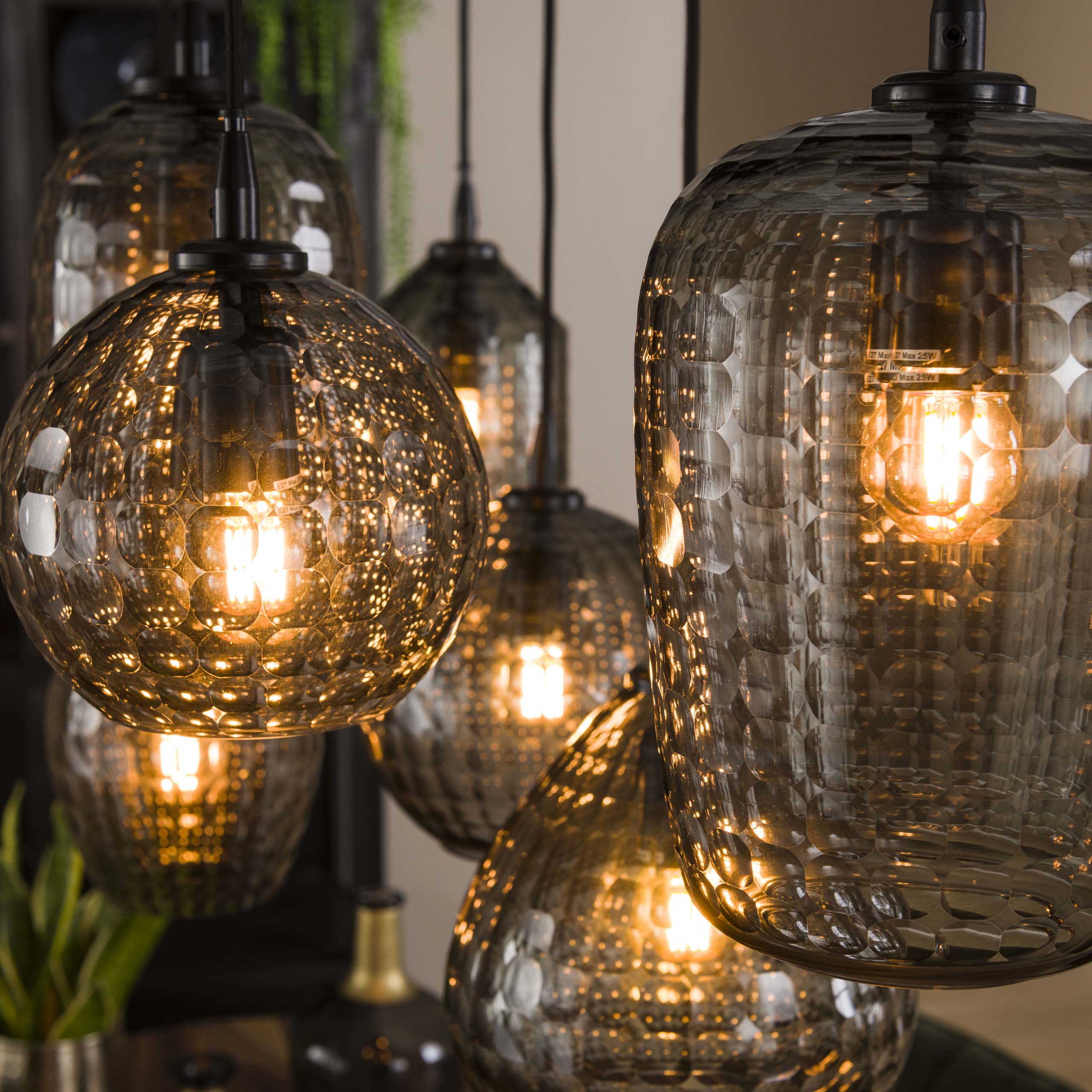 Hängelampe Hexagon 4+3 Lichter - Rauchgraues Glas