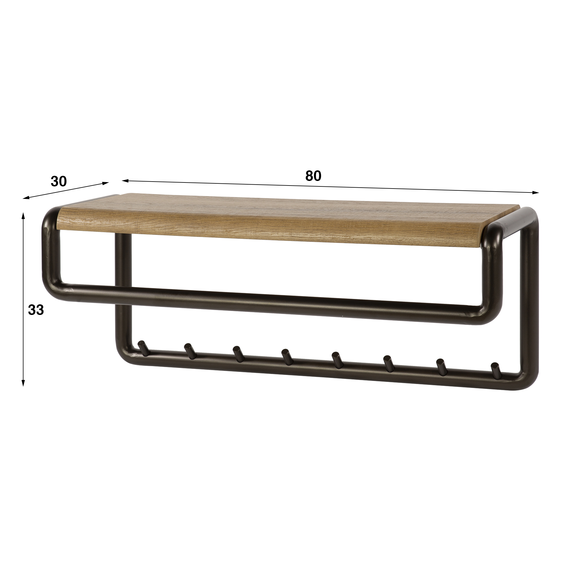 Garderobe Luno Stange & Hutablage 8 Haken – Driftbraun
