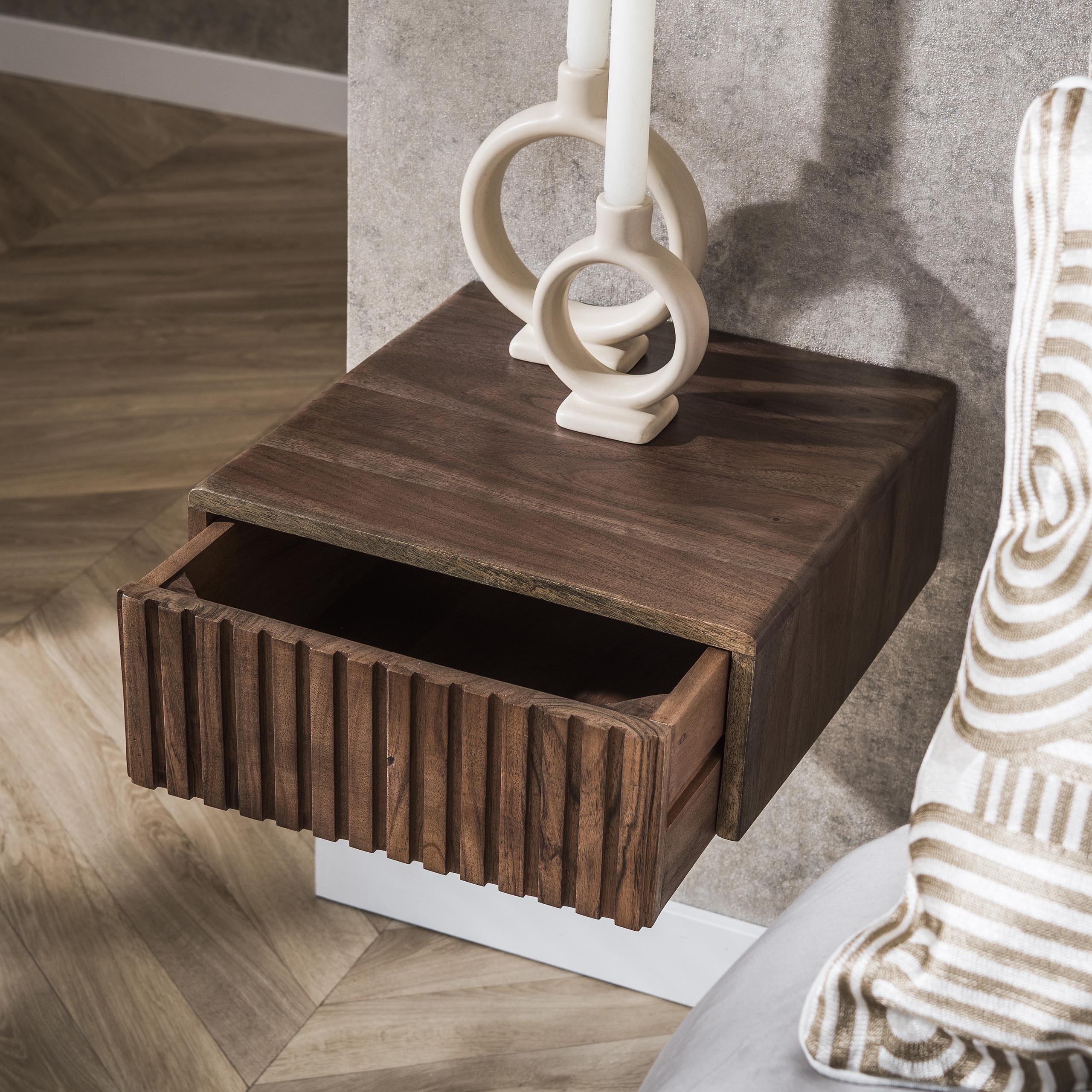 Nachttisch Carve schwebend – 1 Schublade – pro 2 – Akazienbraun