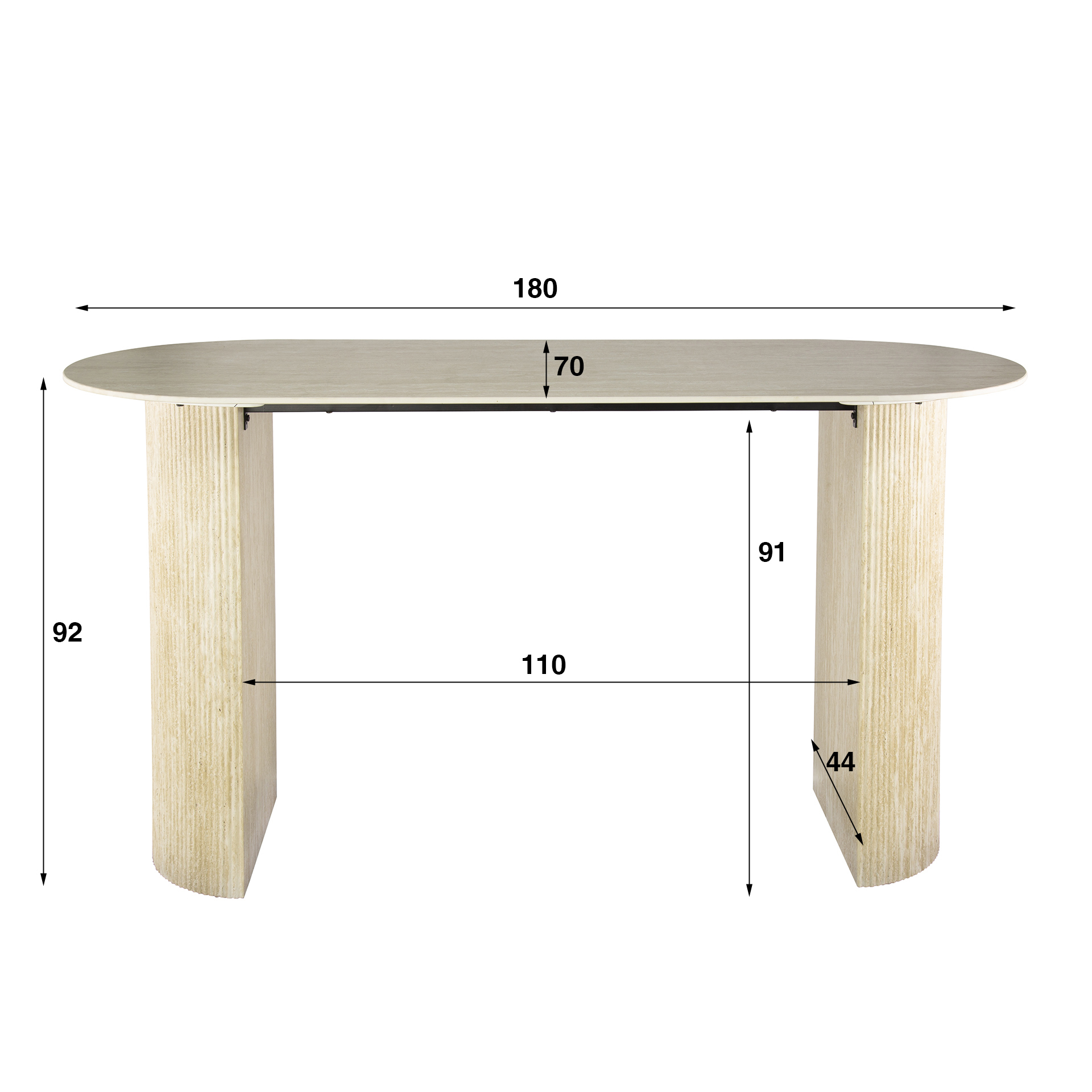 Bartisch Romano Arch flach oval 180 - Keramik-Travertin