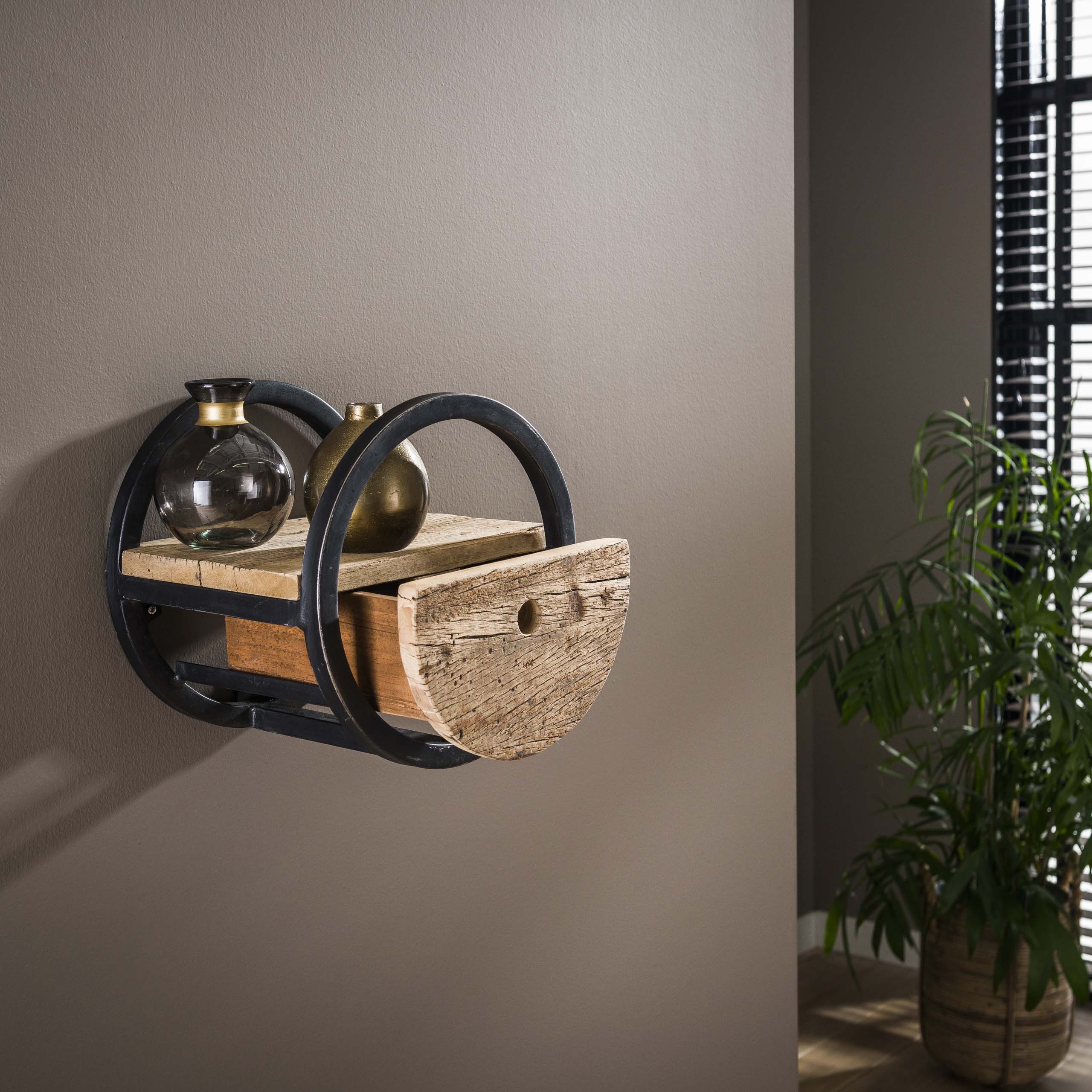 Wandregal Rund 1 Schublade Ø30 - Robustes Hartholz