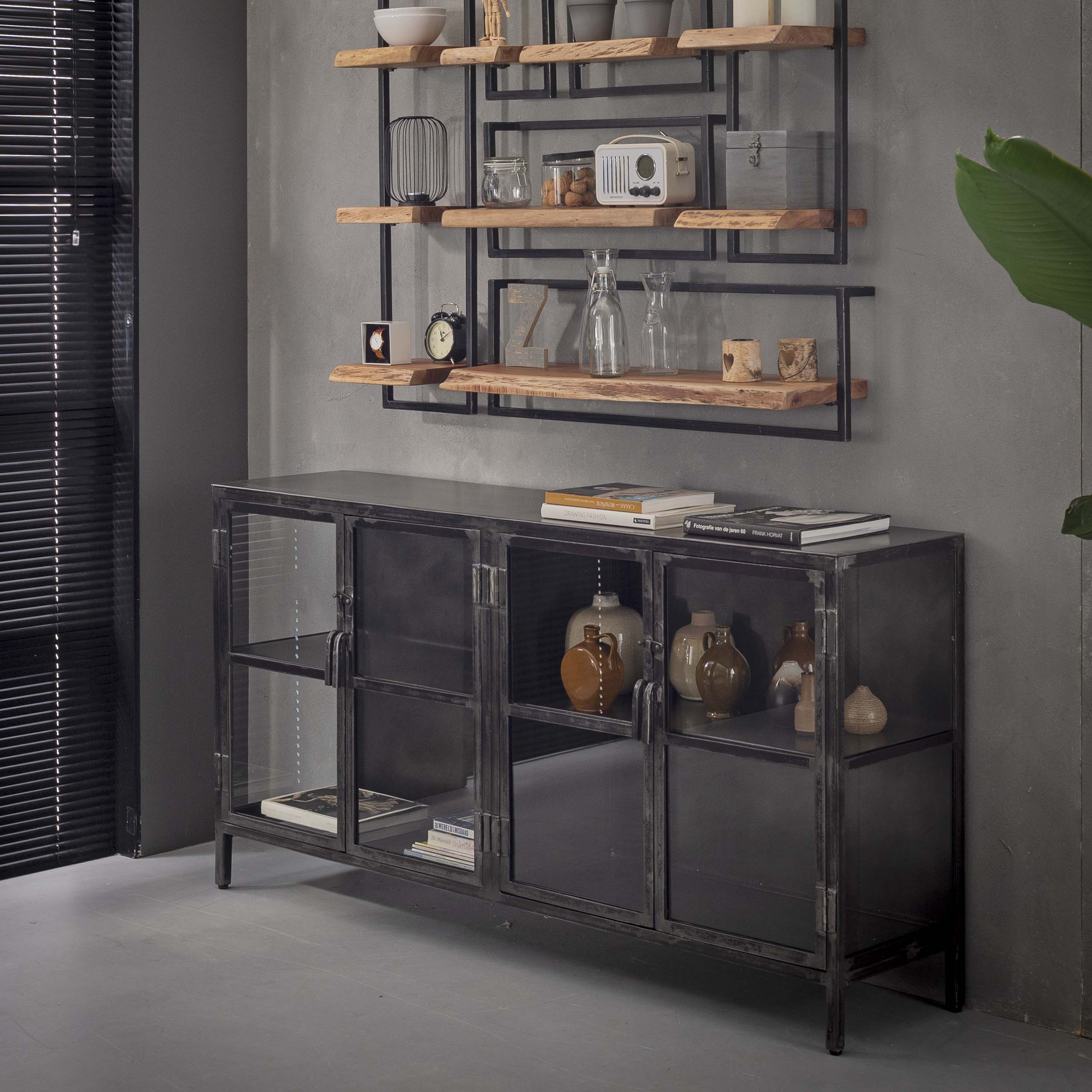 Sideboard Rift Metall 4 Türen / Gun Metal