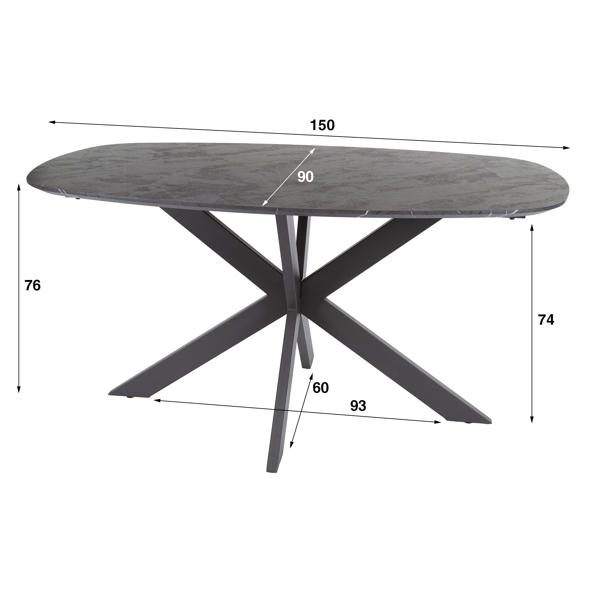 Esstisch Onyx Cross Dänisch oval 150 cm - Graphit