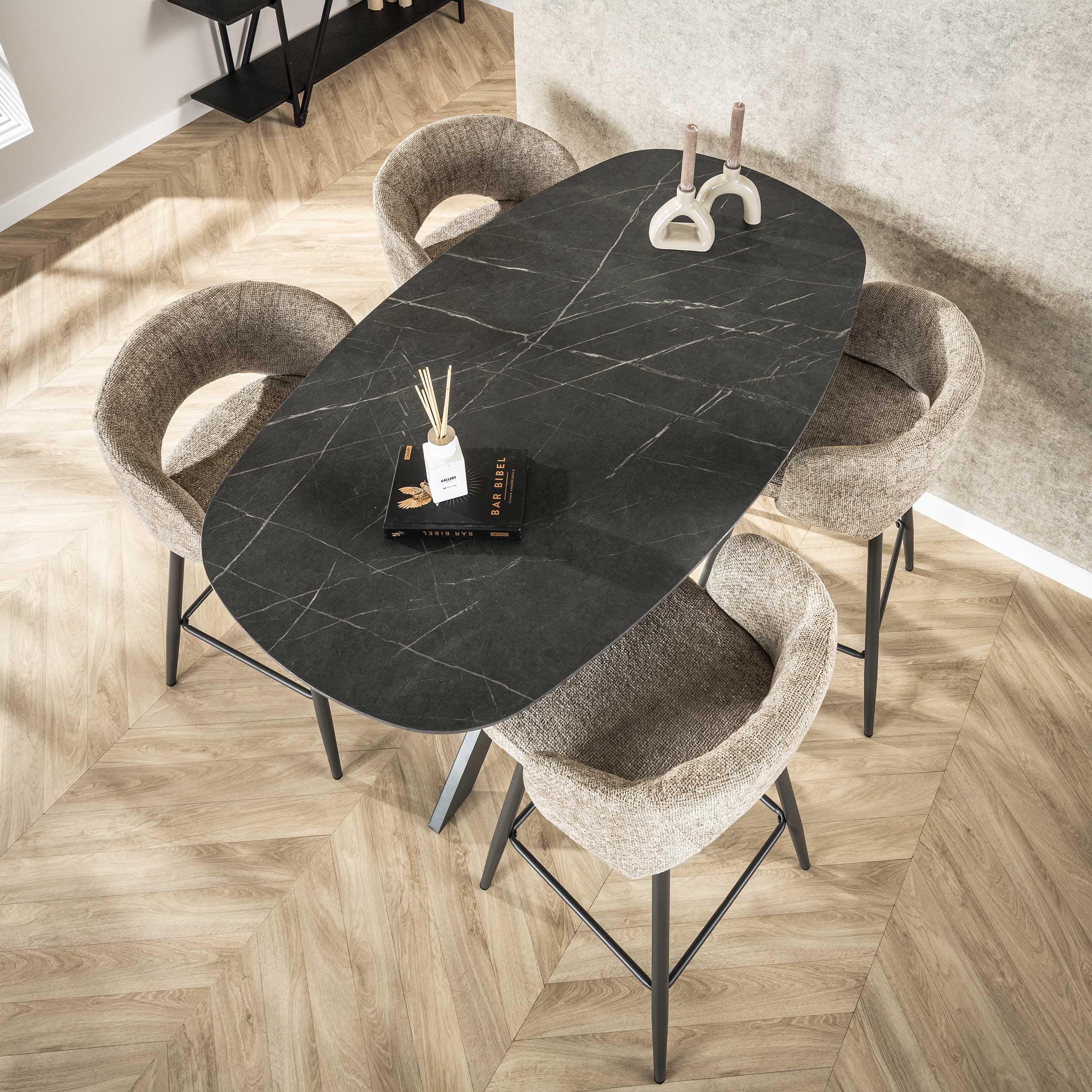 Bartisch Kreuzgestell dänisch oval / 3D schwarzbraun