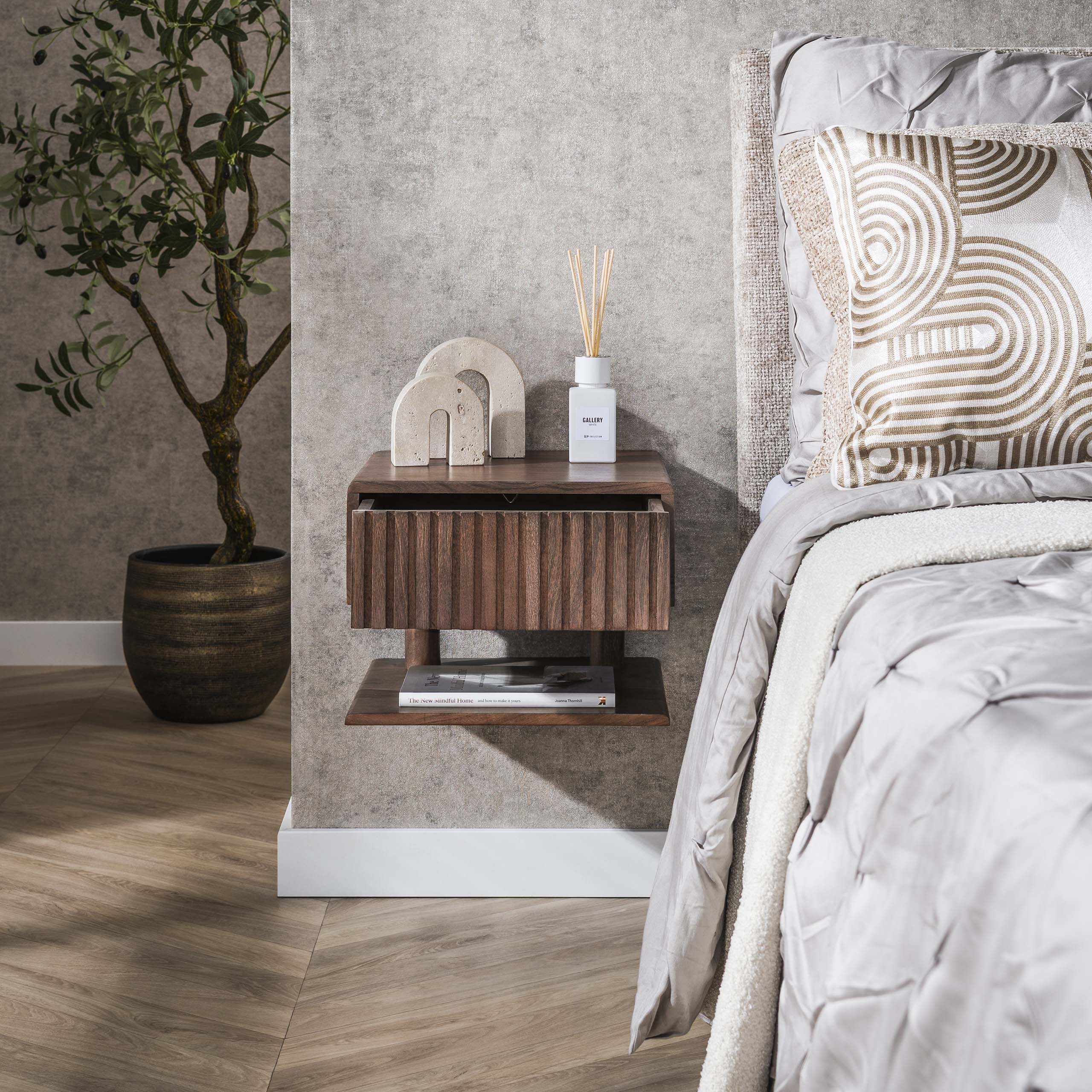 Nachttisch Carve Shelve schwebend – 1 Schublade – Akazienbraun