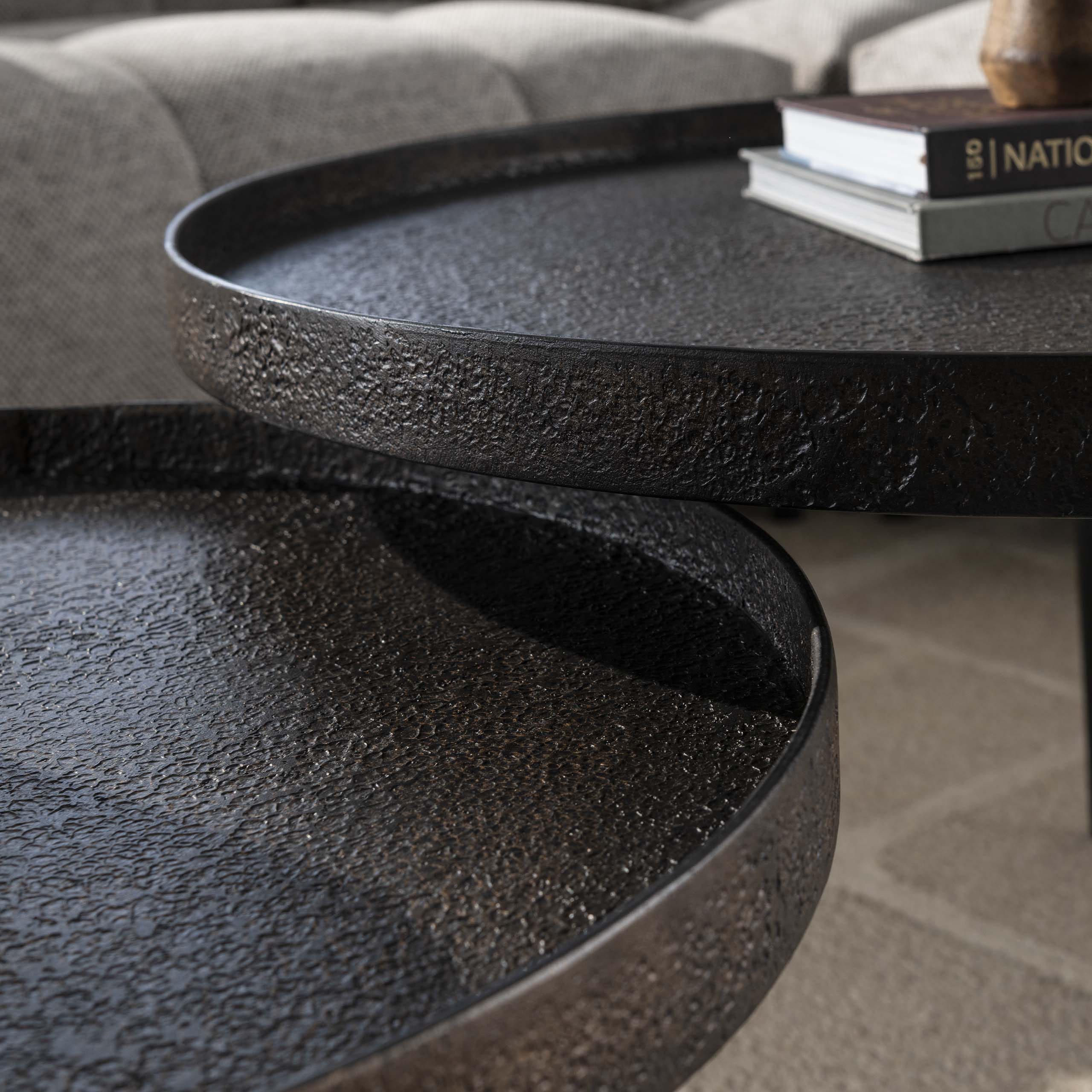 Couchtisch Metallic rund - 2er-Set - Grau