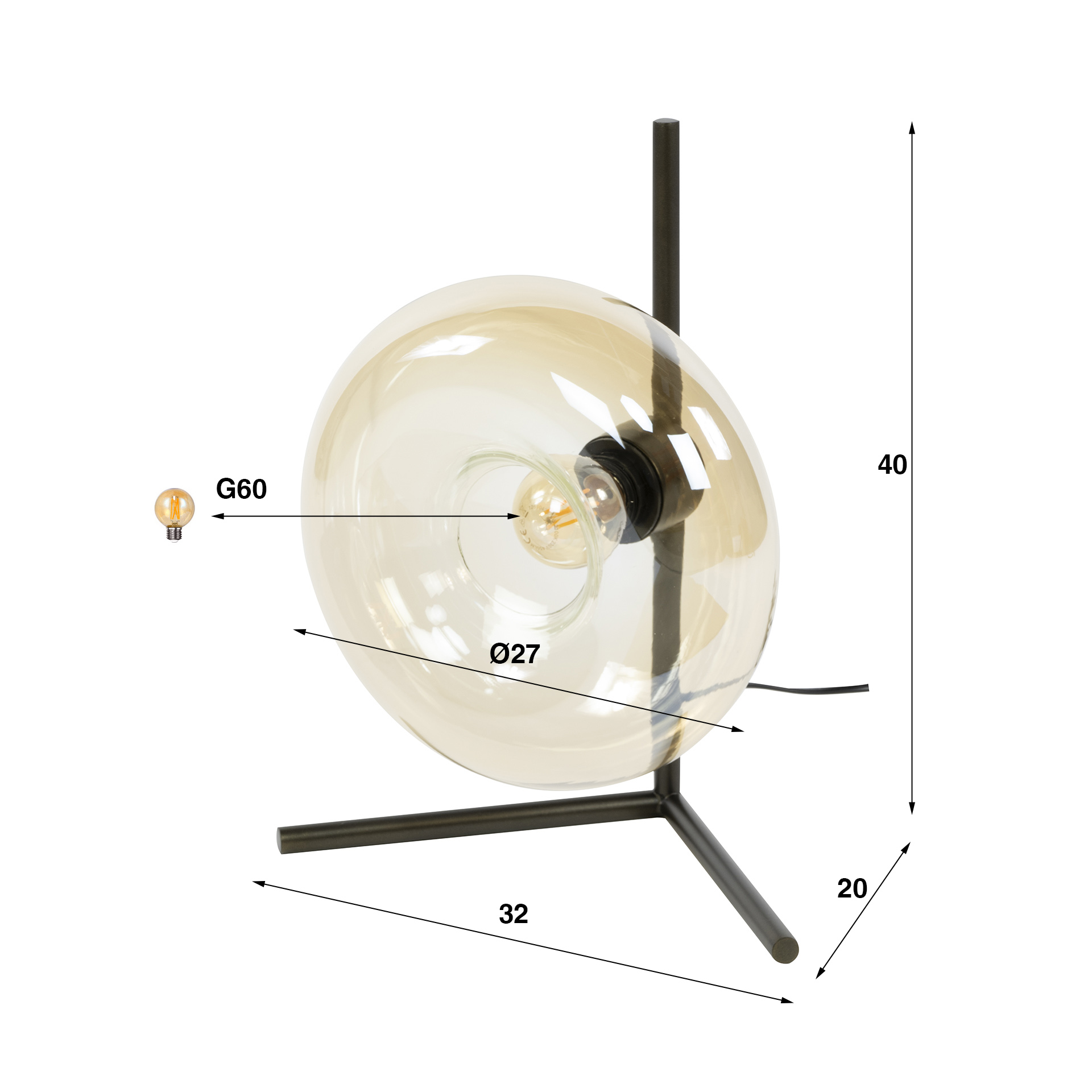 Tischleuchte Soll 1-flammig - Braunglas