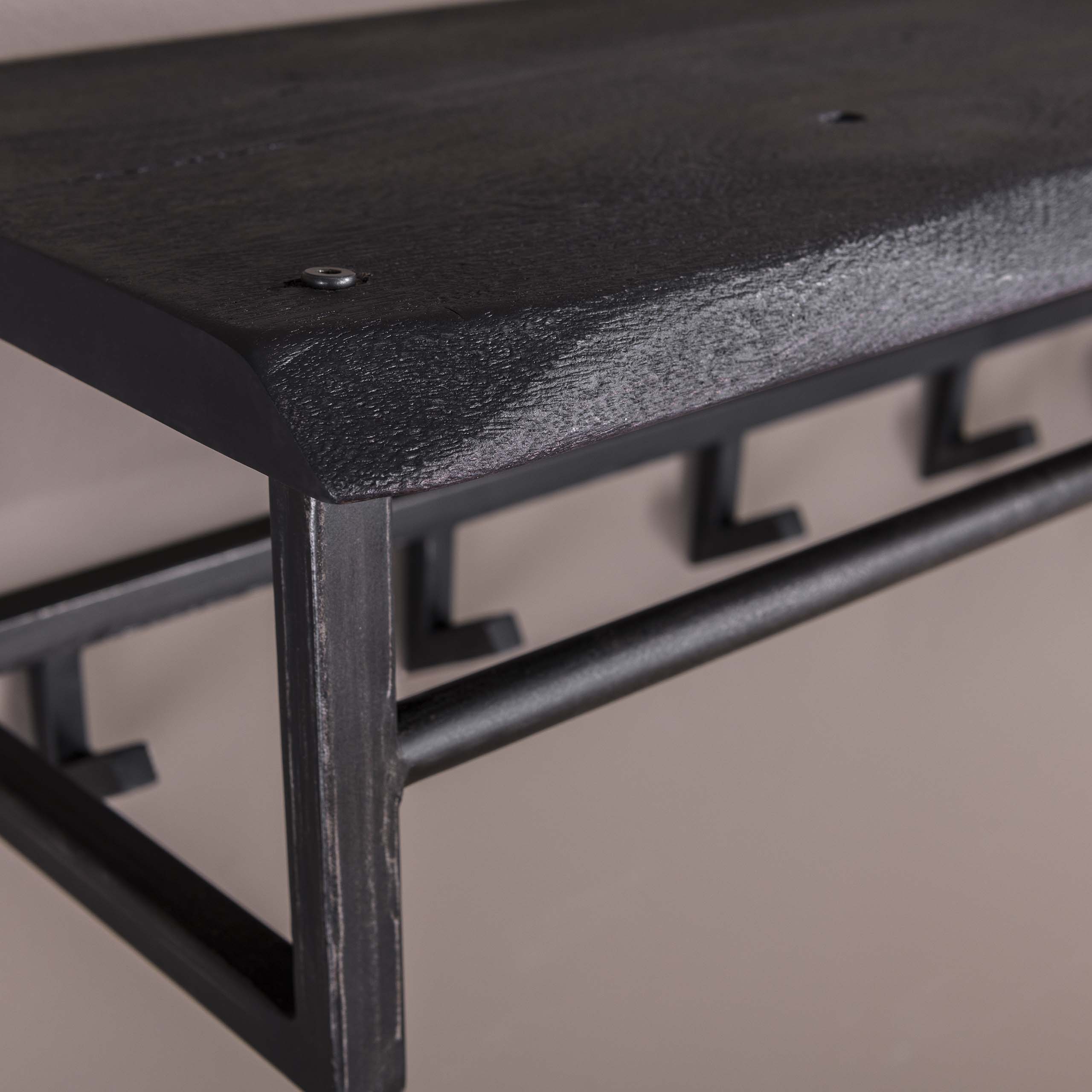 Garderobe Yucon 6 Haken Hutablage / Massive Akazie schwarz