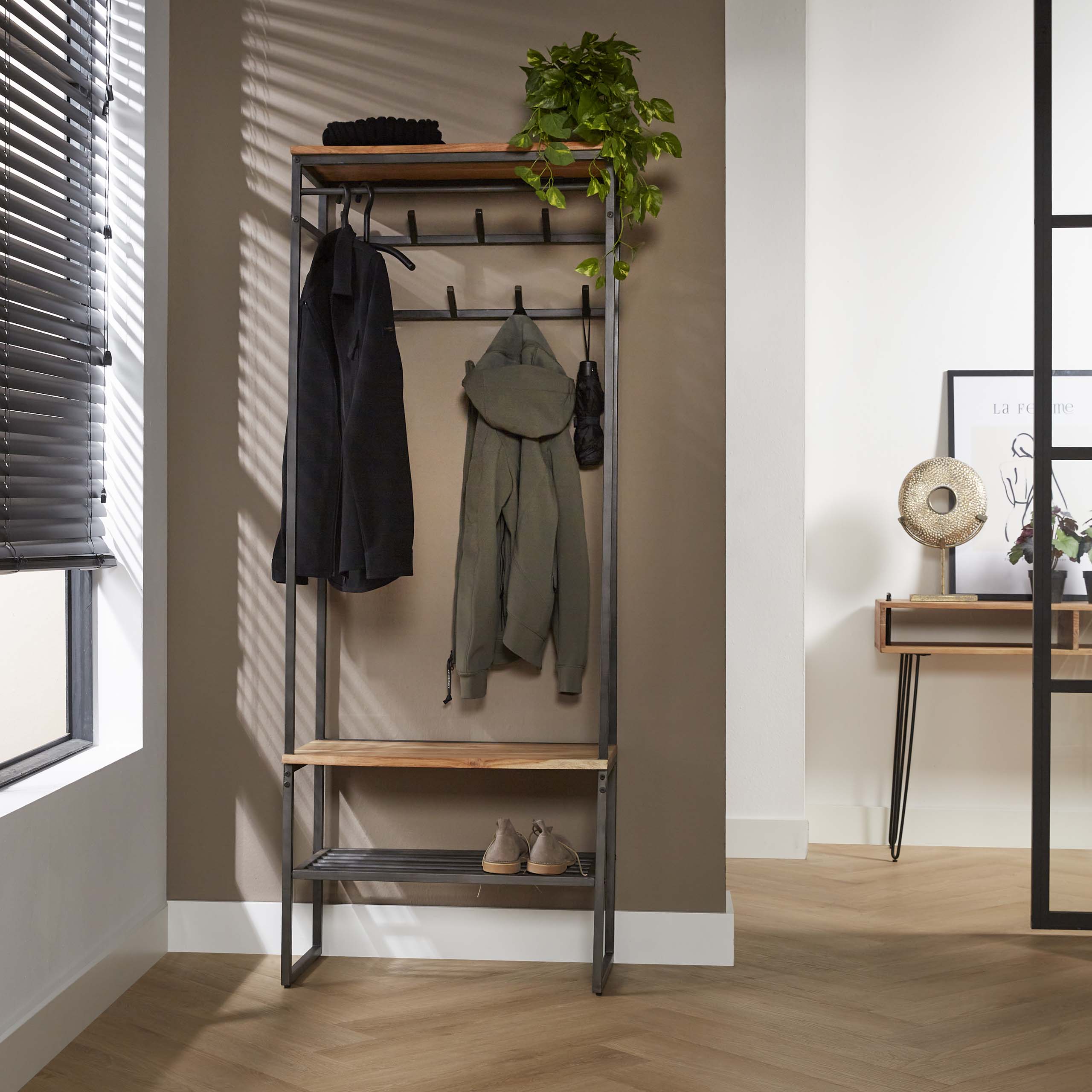 Garderobenmöbel-Stangenkante / Massive Akazie natur