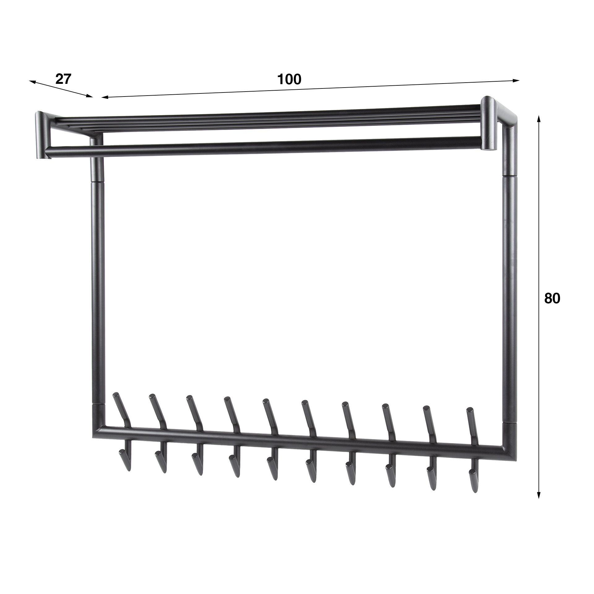 Garderobe Tubo hoch - 2x10 Haken - Matt dunkelgrau