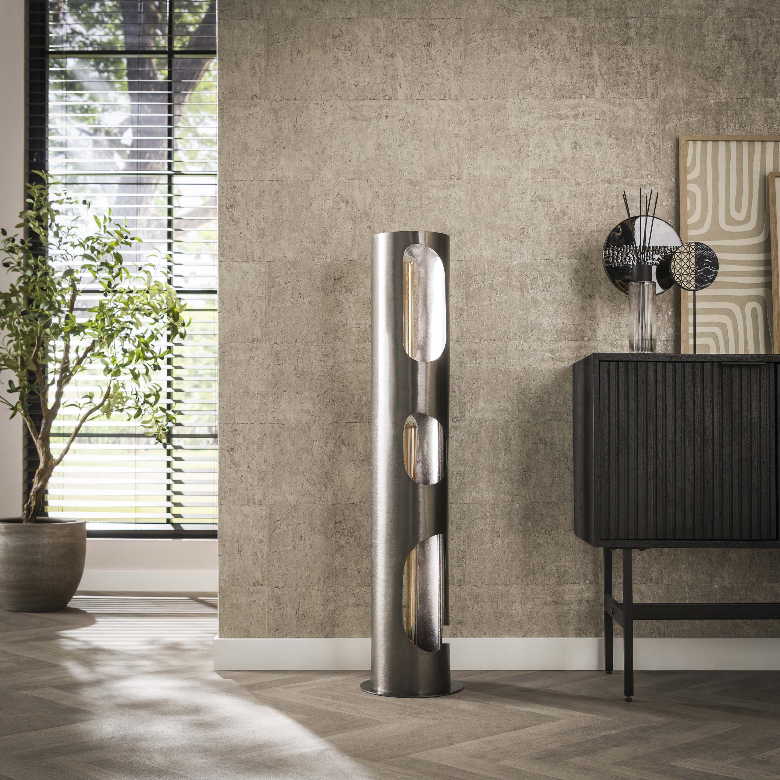 Stehleuchte Organic Zylinder 3-flammig – Schwarznickel