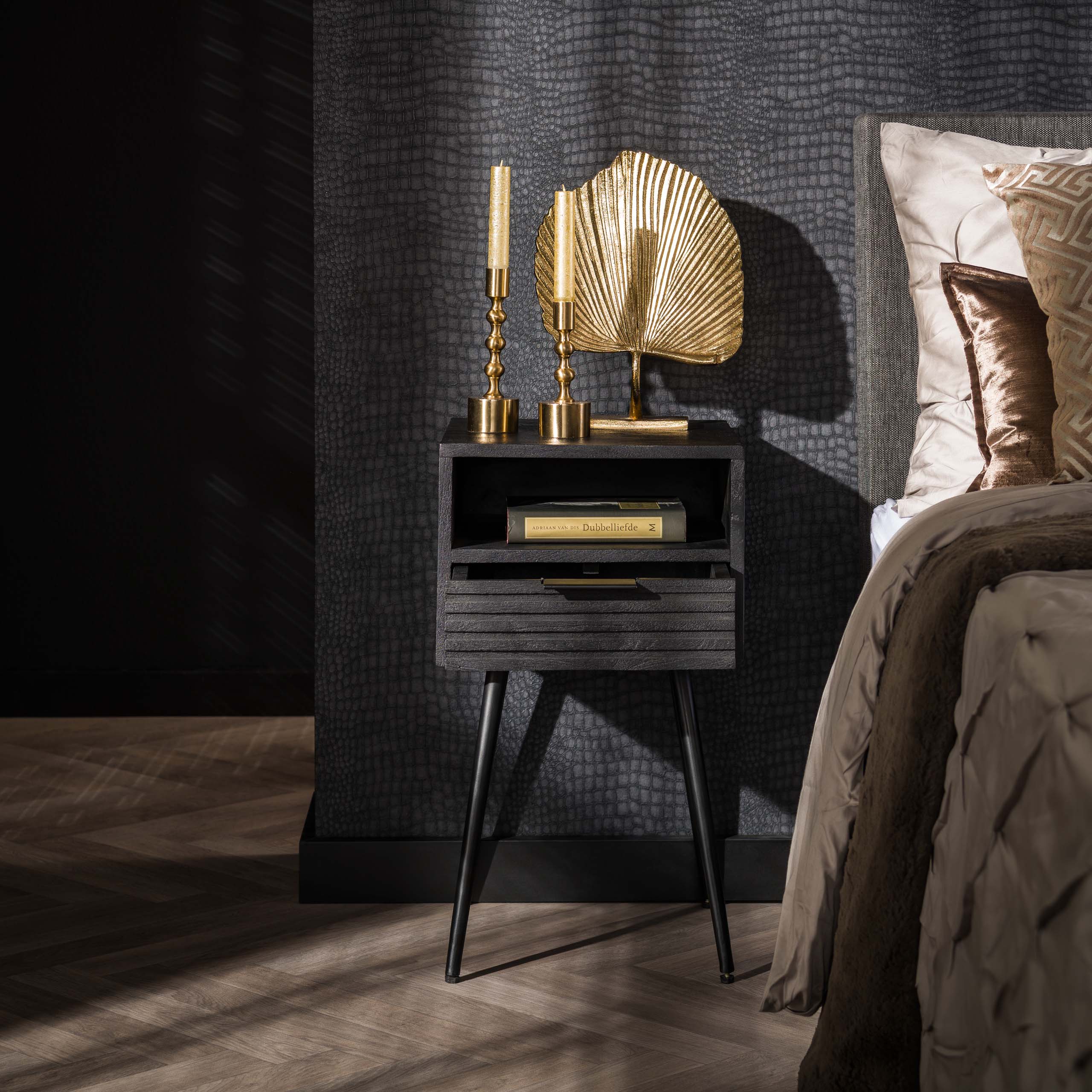 Marina Nachttisch 1 Schublade – Massives Mangoschwarz