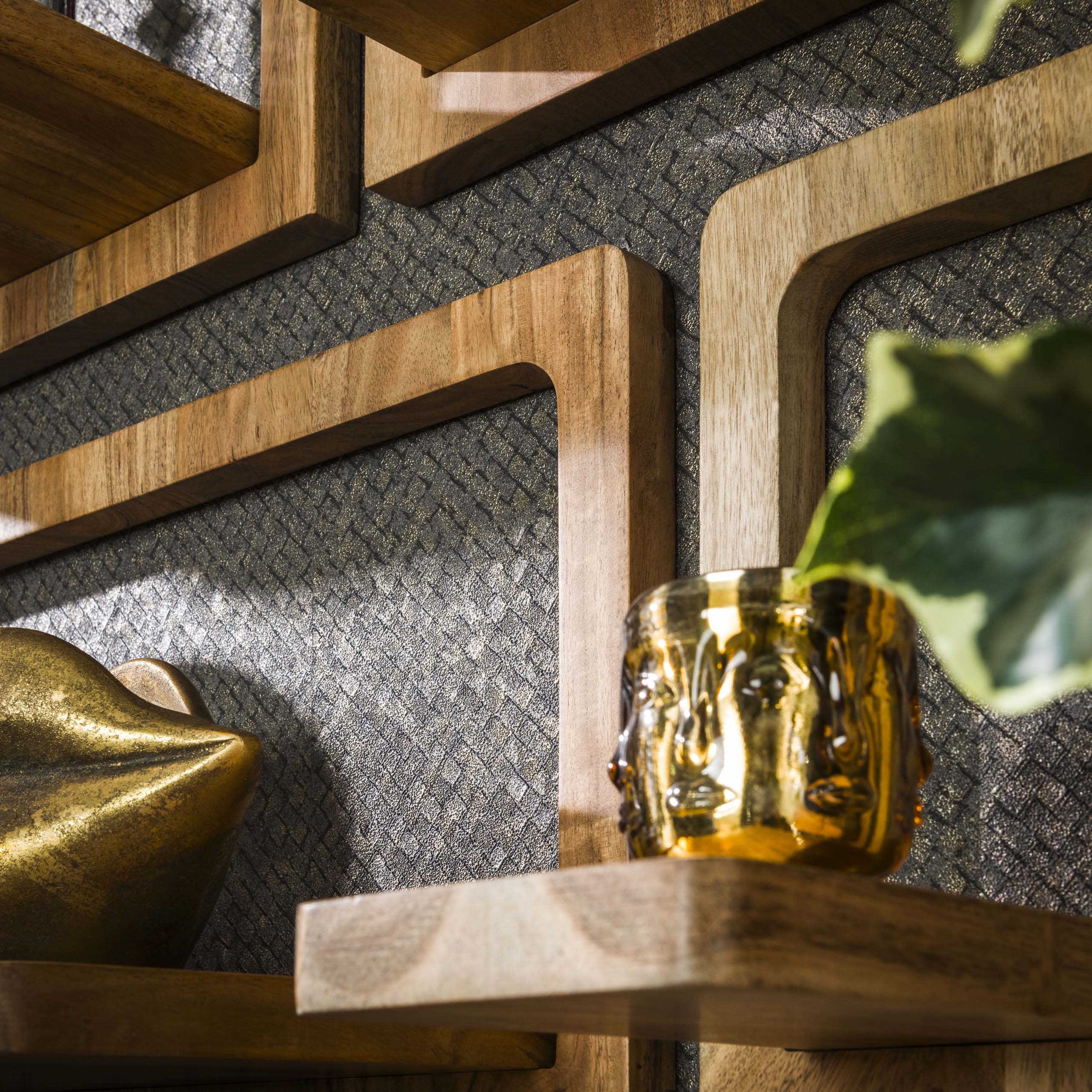 Wandregal-Set/5 kurvig / Massive Akazie natur